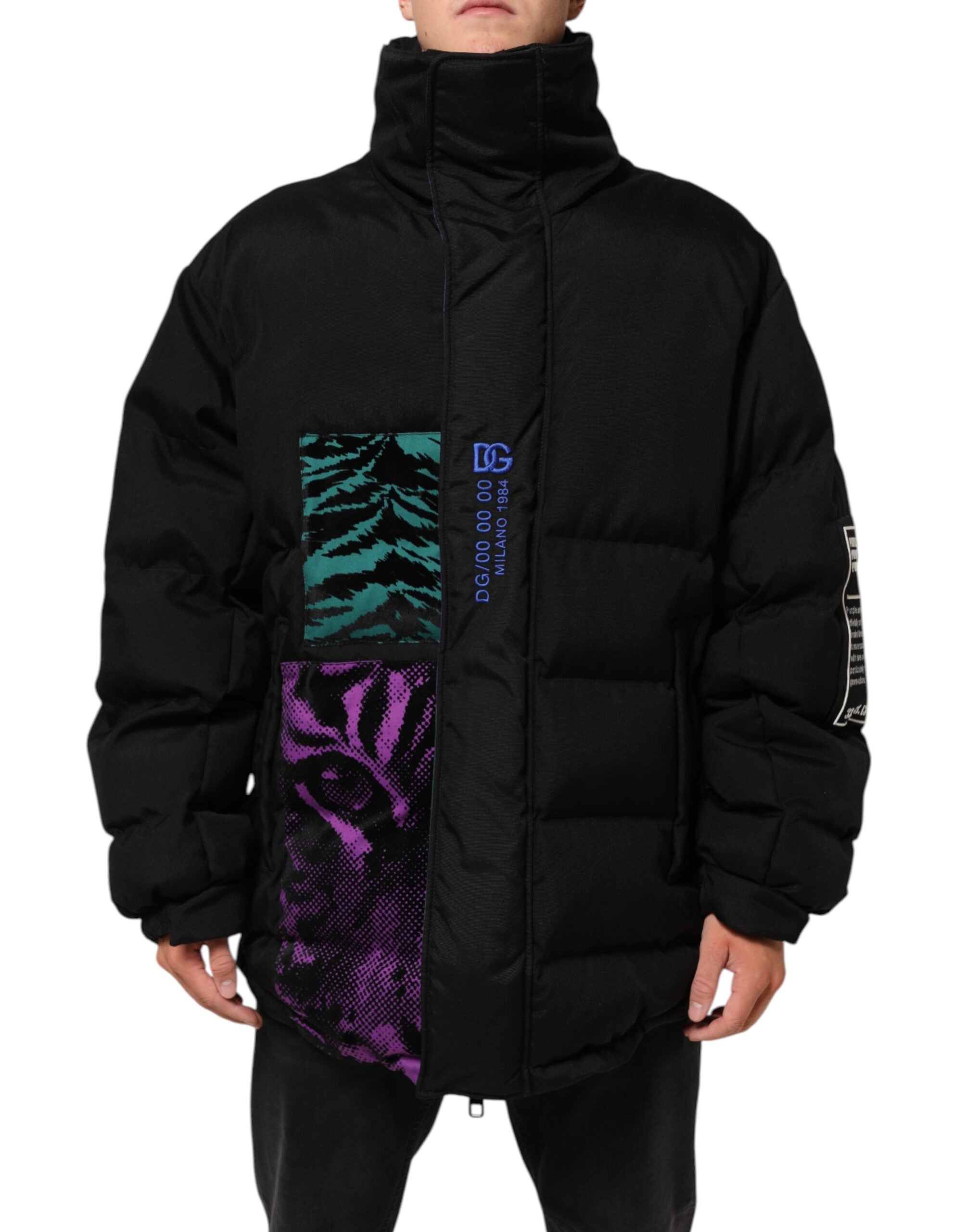 Dolce & Gabbana Schwarze Nylon Puffer Männer Full Zip Jacke