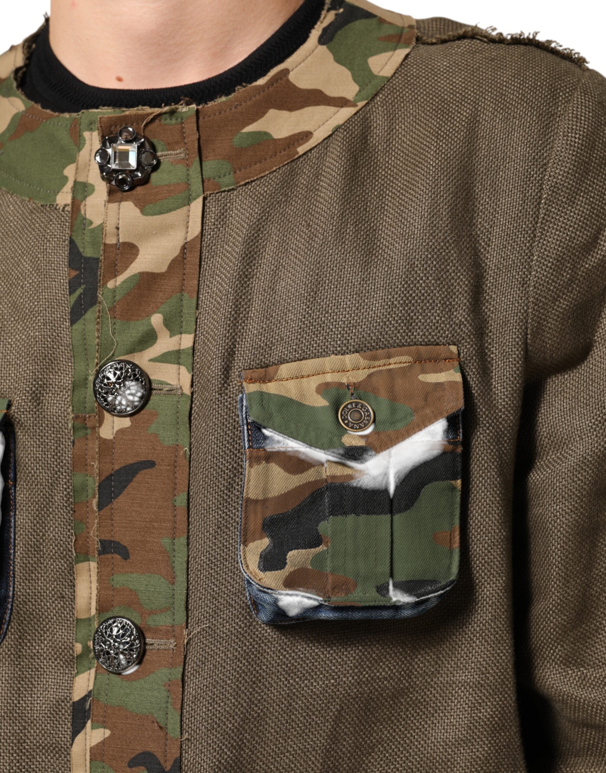 Dolce & Gabbana Braune Camouflage Leinenjacke mit Knopfleiste