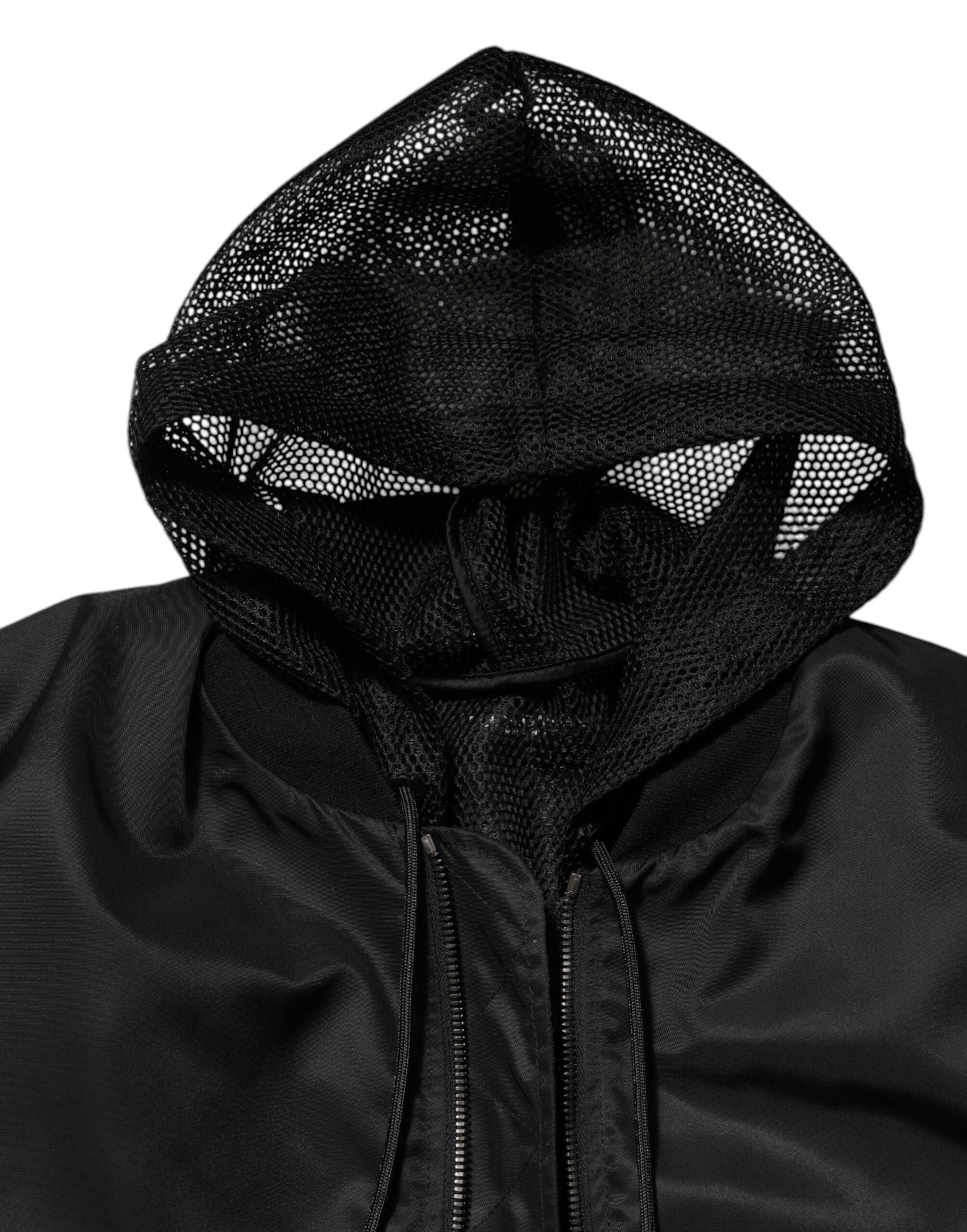 Dolce & Gabbana Schwarze Nylon Bomberjacke mit Kapuze und Reißverschluss für Männer