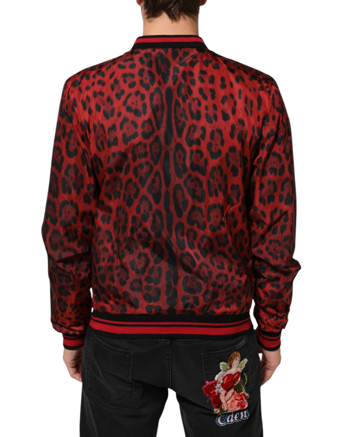 Dolce & Gabbana Rote Leopard Print Bomber Männer Jacke mit Reißverschluss