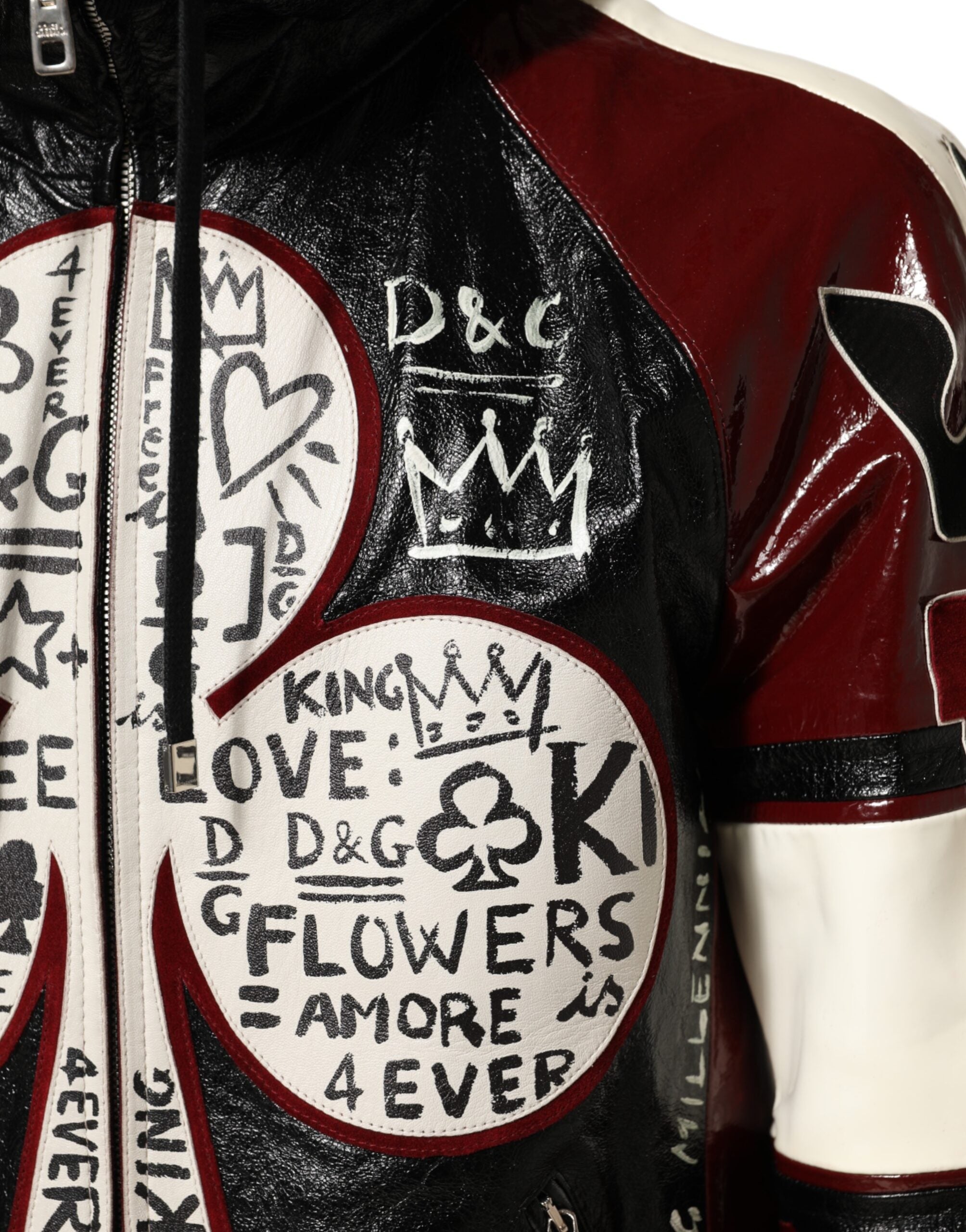 Dolce & Gabbana Multicolor Kapuzen Leder DG King Männer Biker Jacke