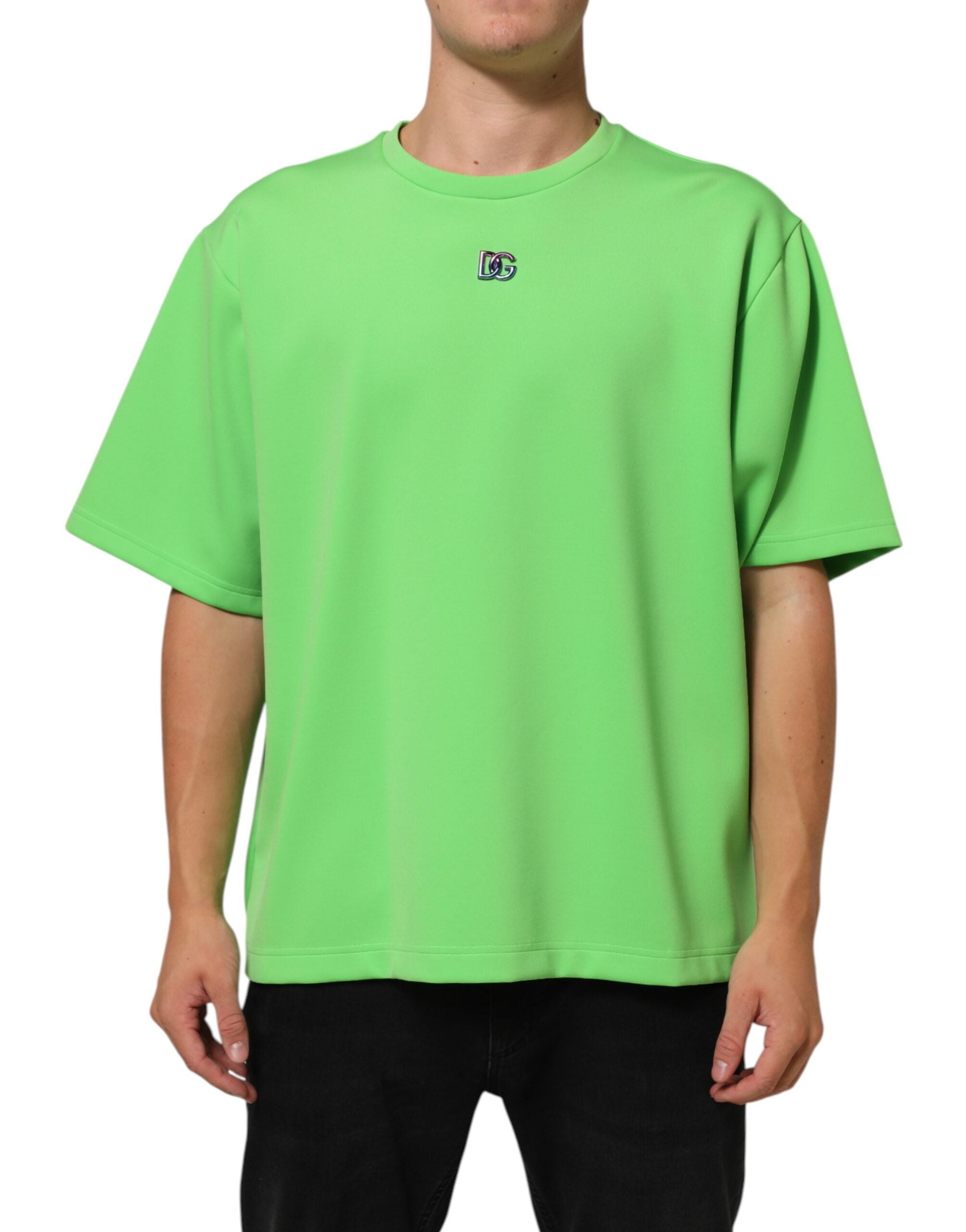 Dolce & Gabbana Grünes Logo Rundhalsausschnitt Kurzarm-T-Shirt