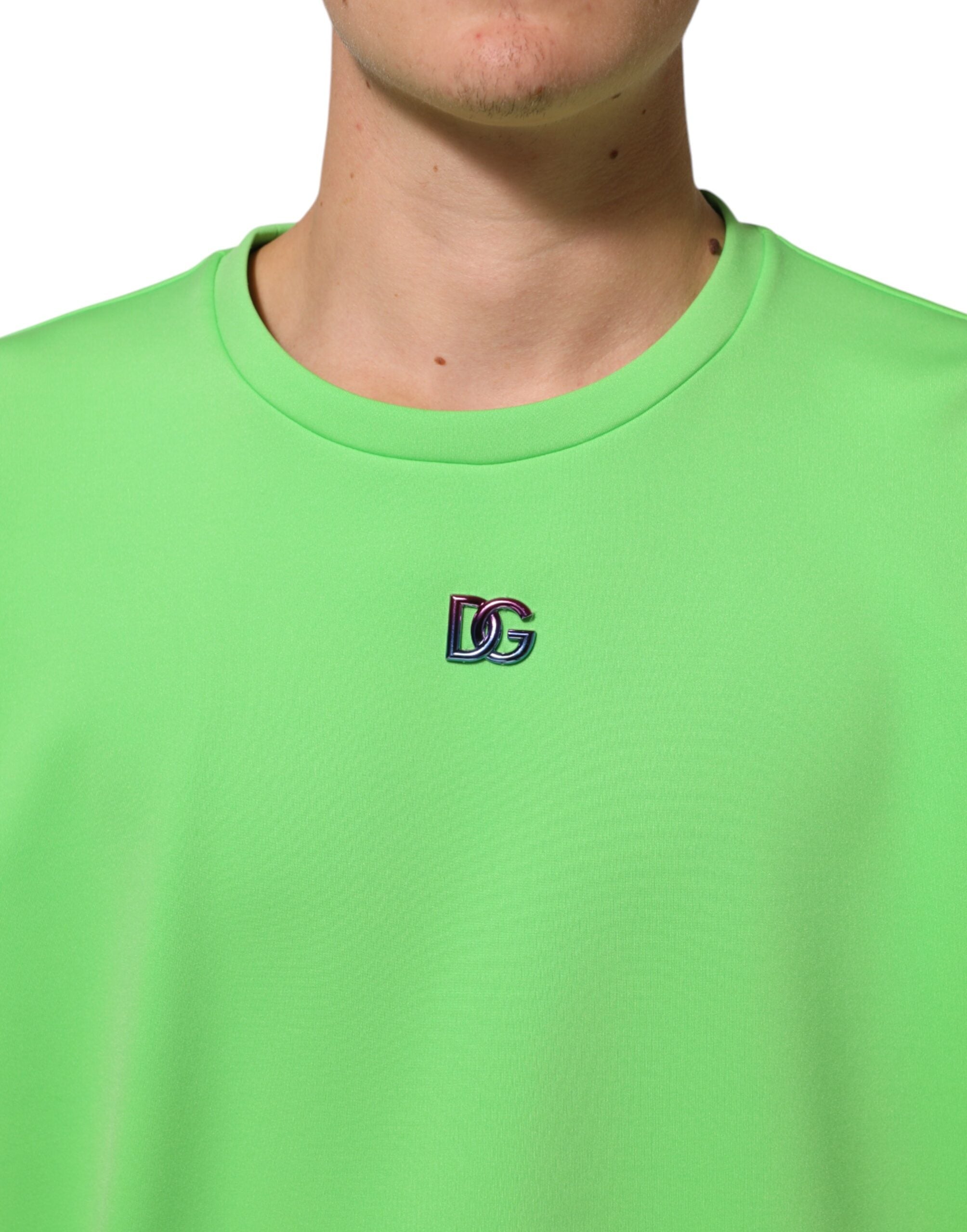 Dolce & Gabbana Grünes Logo Rundhalsausschnitt Kurzarm-T-Shirt