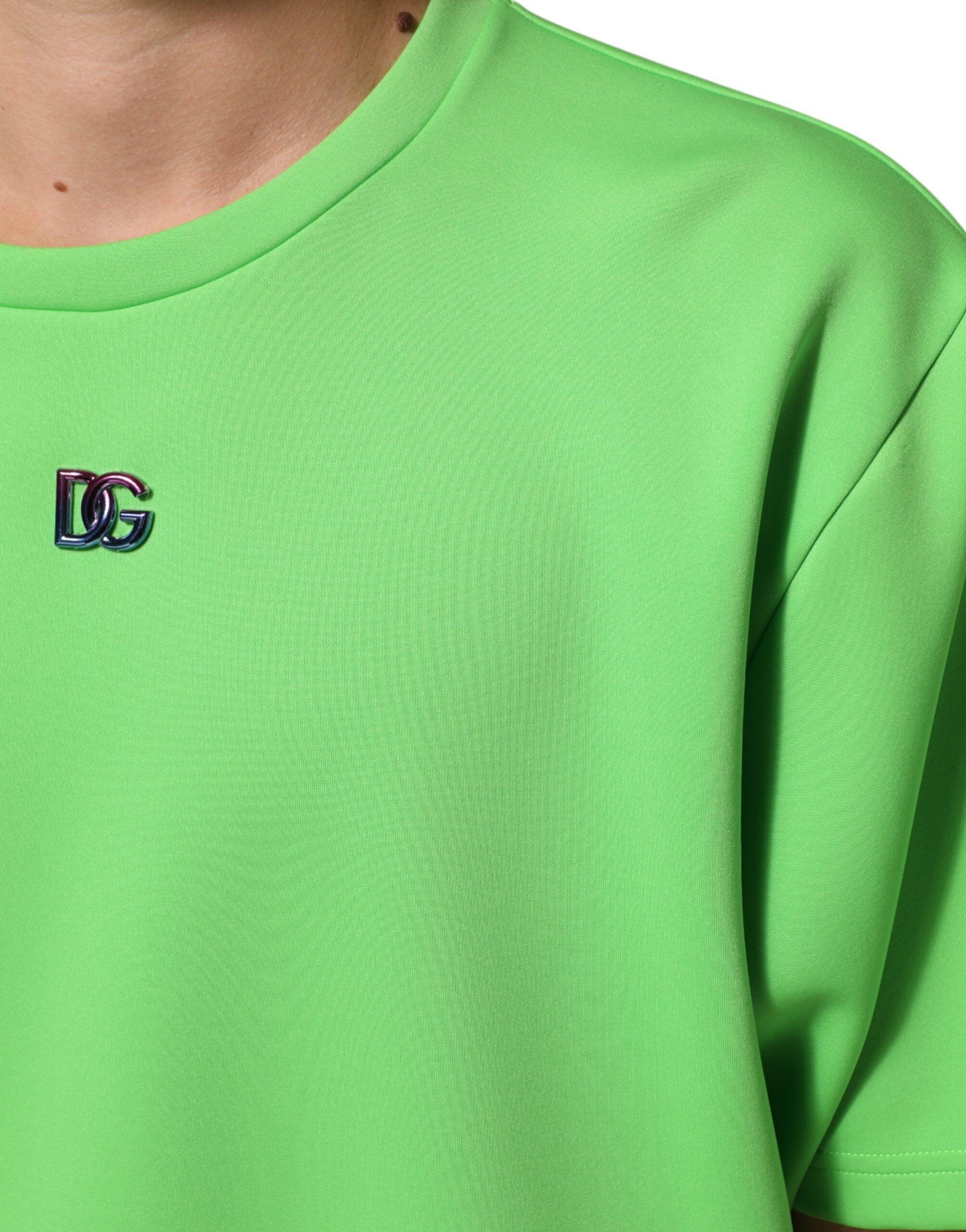 Dolce & Gabbana Grünes Logo Rundhalsausschnitt Kurzarm-T-Shirt