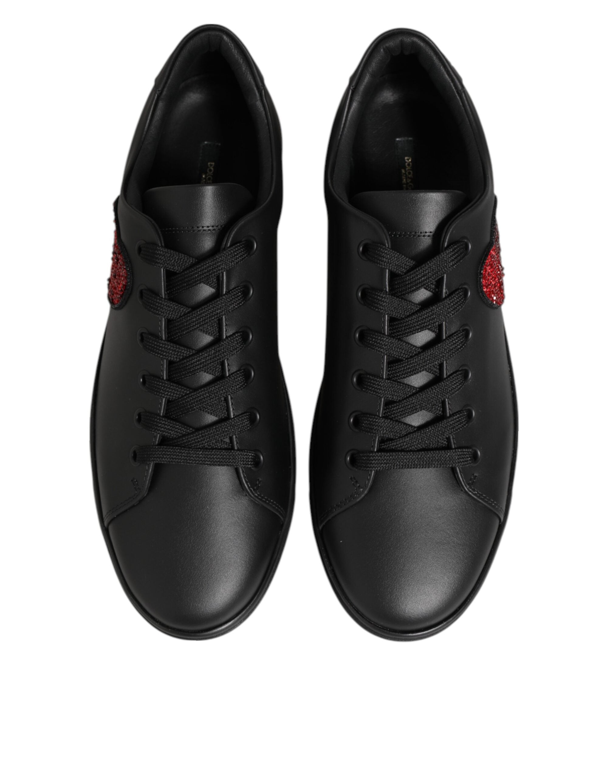 Dolce & Gabbana Schwarz Leder Kristall Herz Turnschuhe Schuhe