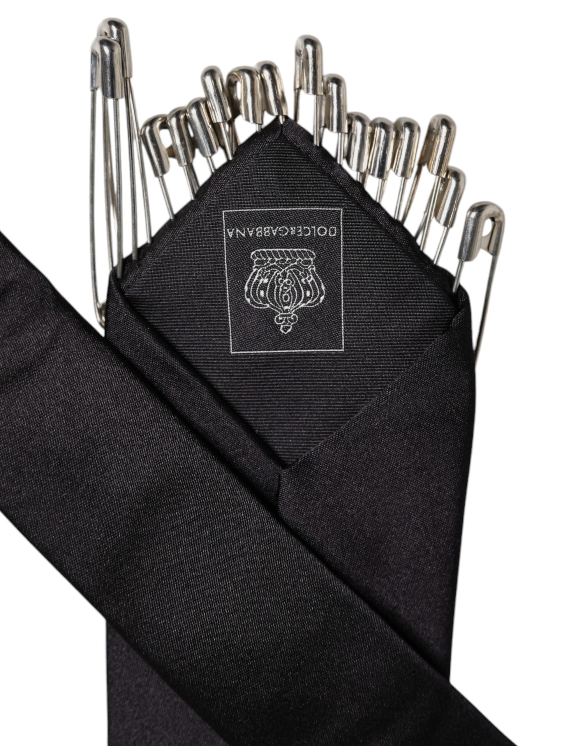 Dolce & Gabbana Schwarze Sicherheitsnadeln aus Seide, verstellbare Krawatte