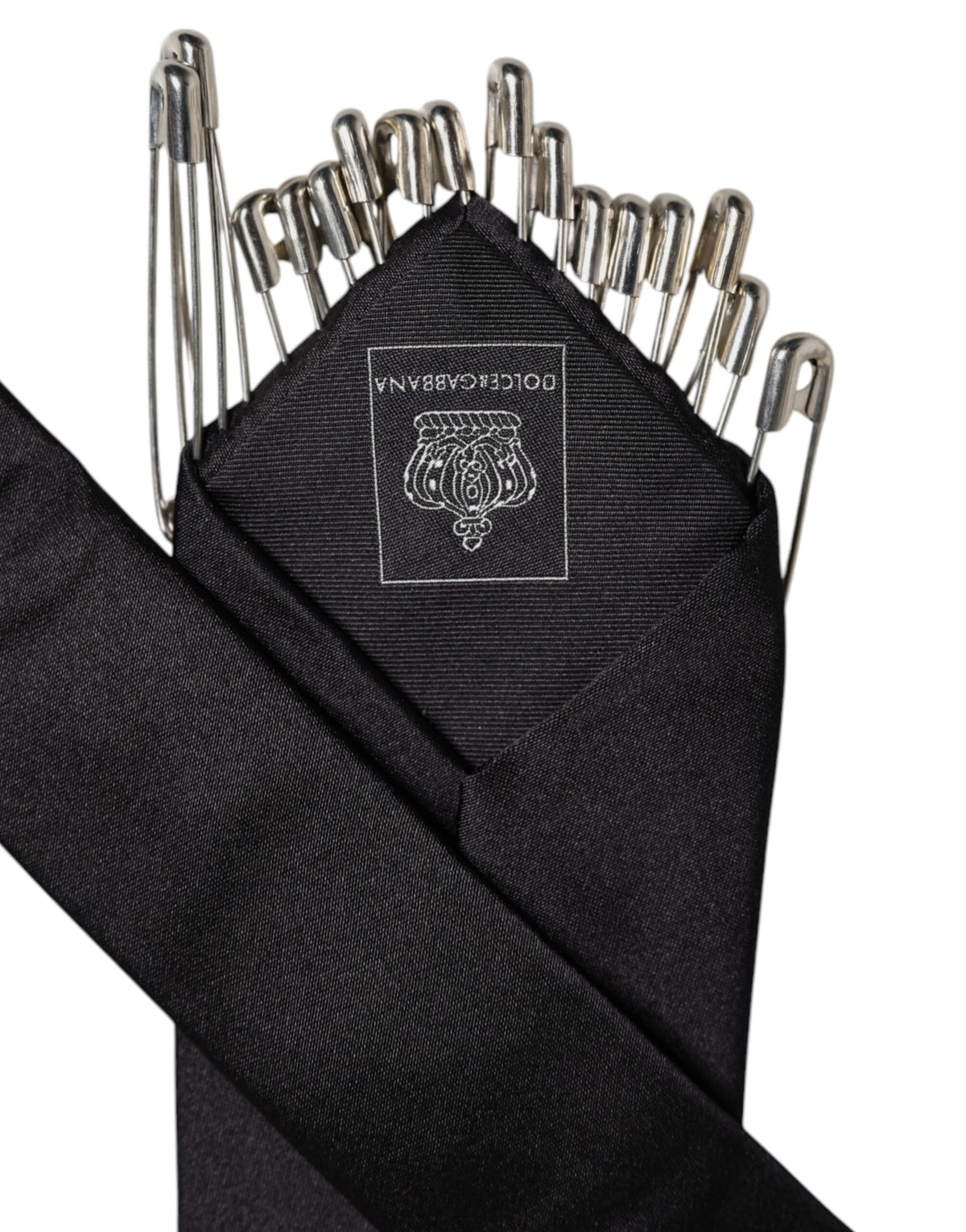 Dolce & Gabbana Schwarze Sicherheitsnadeln aus Seide, verstellbare Krawatte