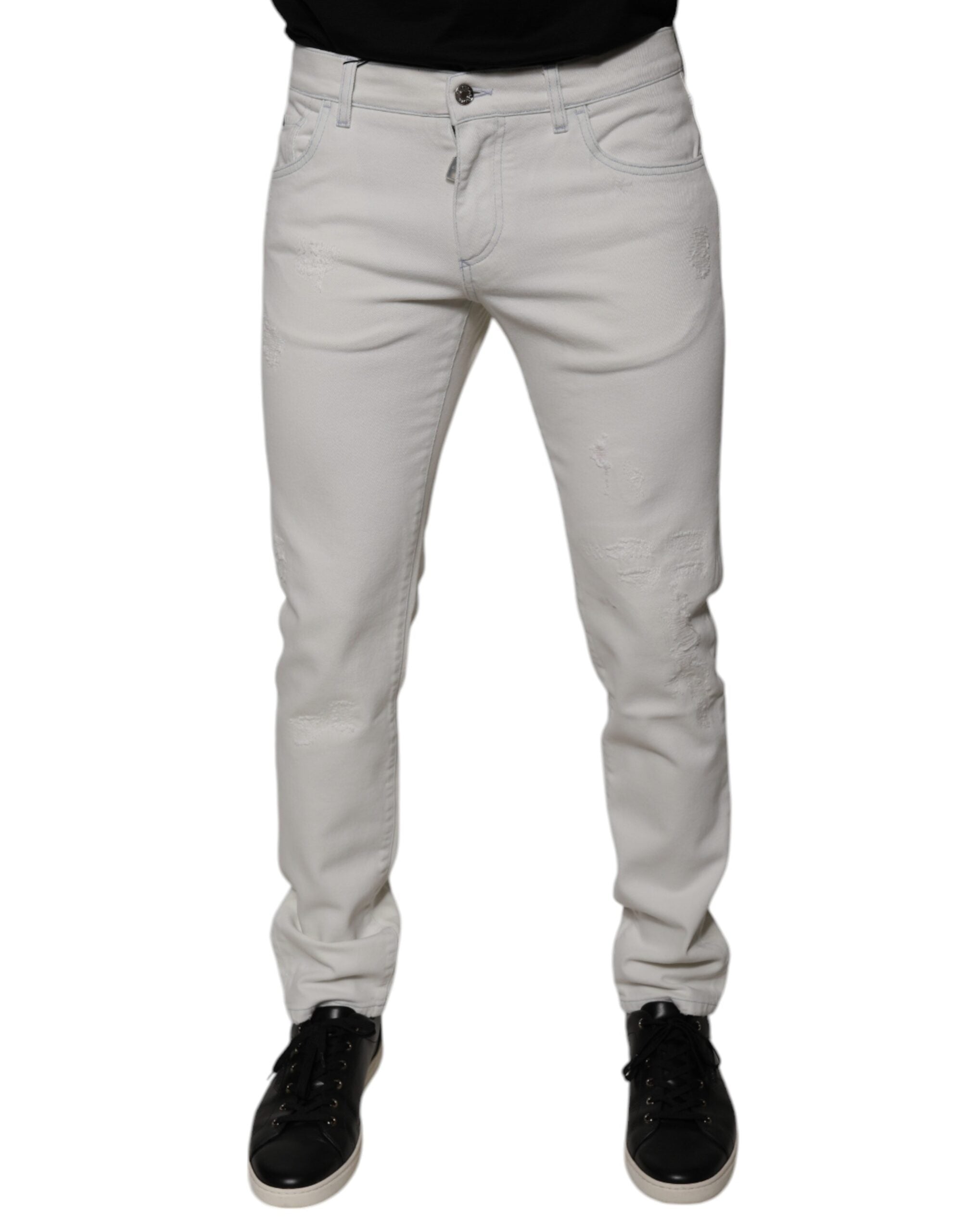 Dolce & Gabbana Weiße Stretch-Baumwoll-Skinny-Jeans für Herren