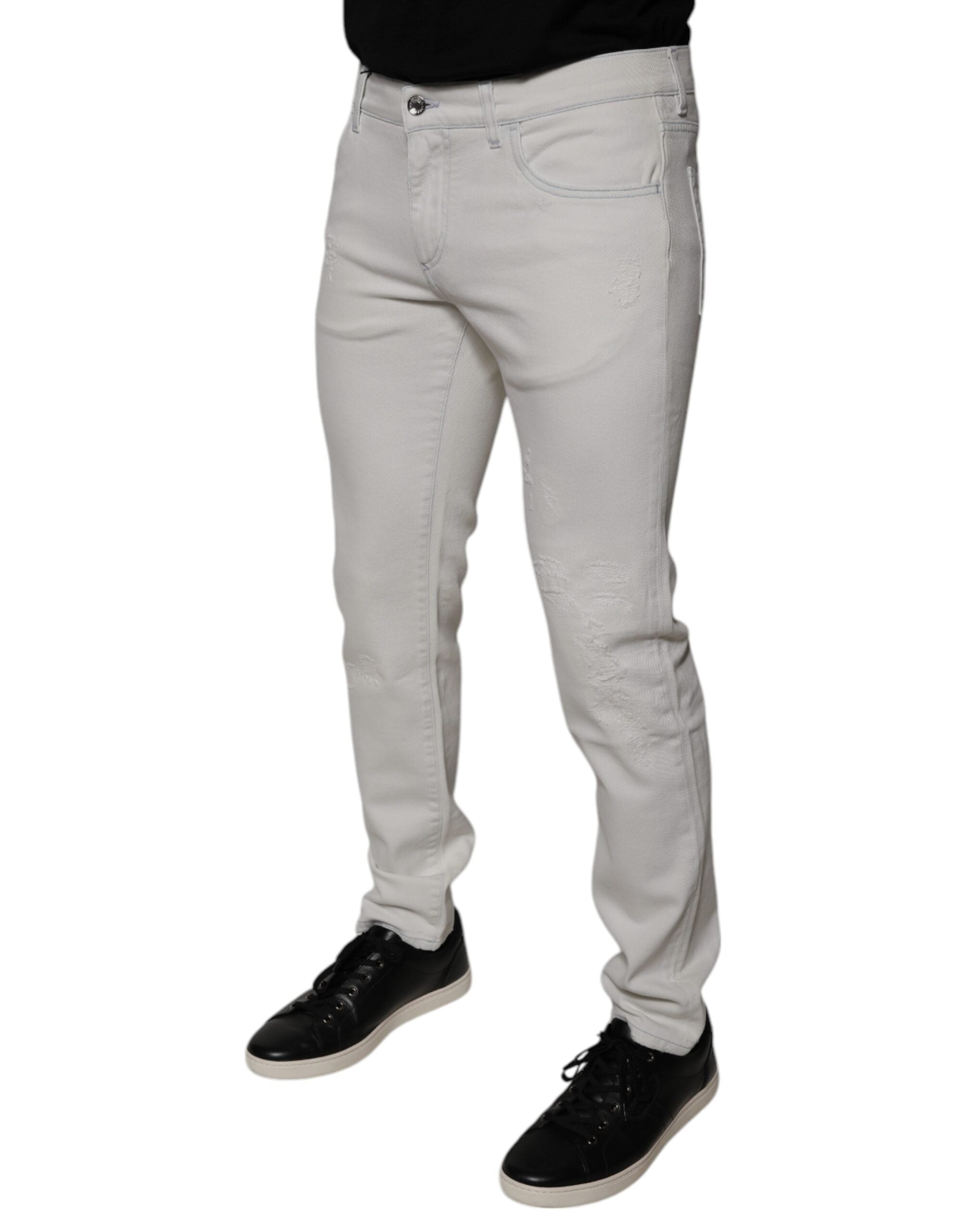 Dolce & Gabbana Weiße Stretch-Baumwoll-Skinny-Jeans für Herren