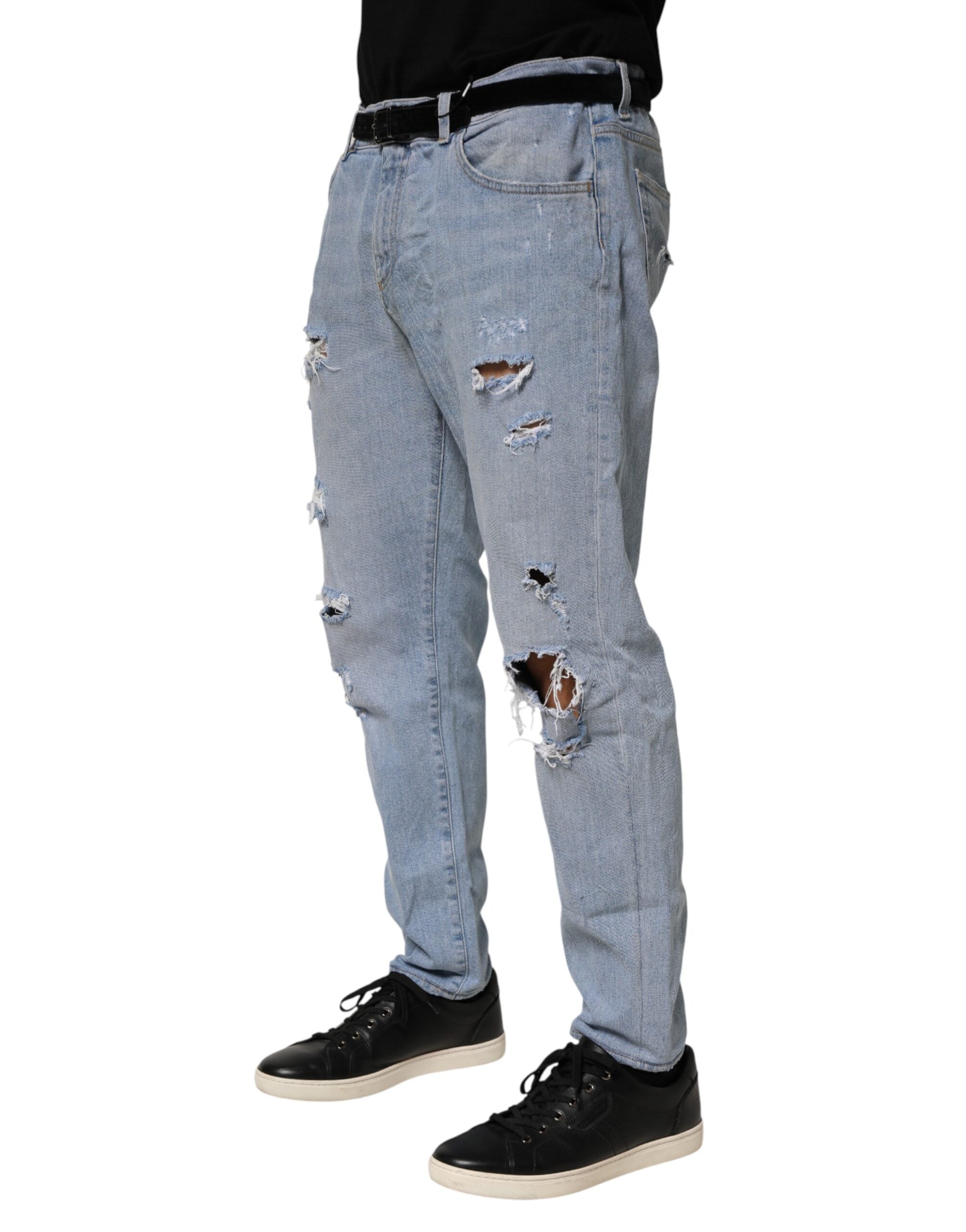 Dolce & Gabbana Blaue Baumwoll-Jeans im Used-Look mit schmaler Passform