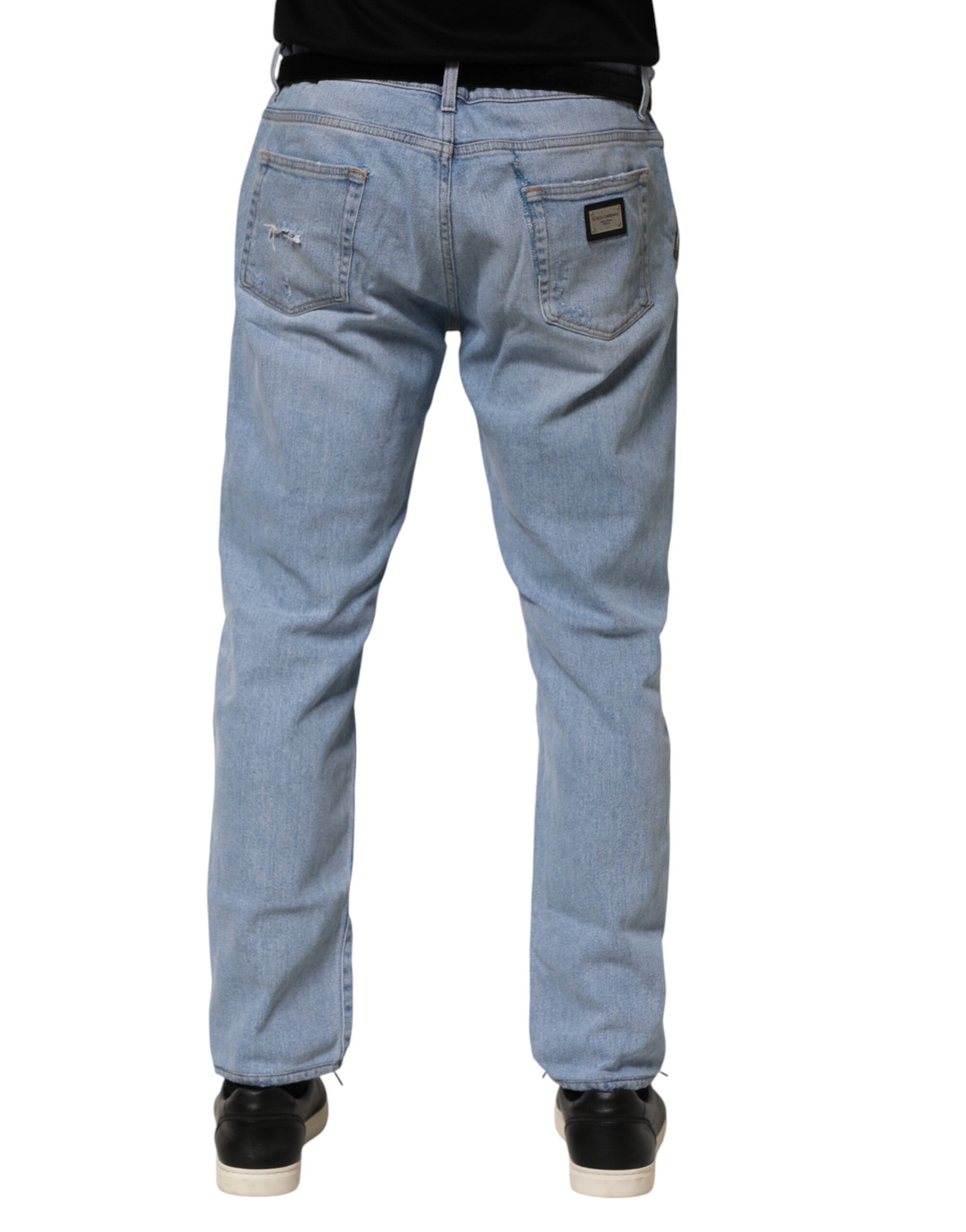 Dolce & Gabbana Blaue Baumwoll-Jeans im Used-Look mit schmaler Passform
