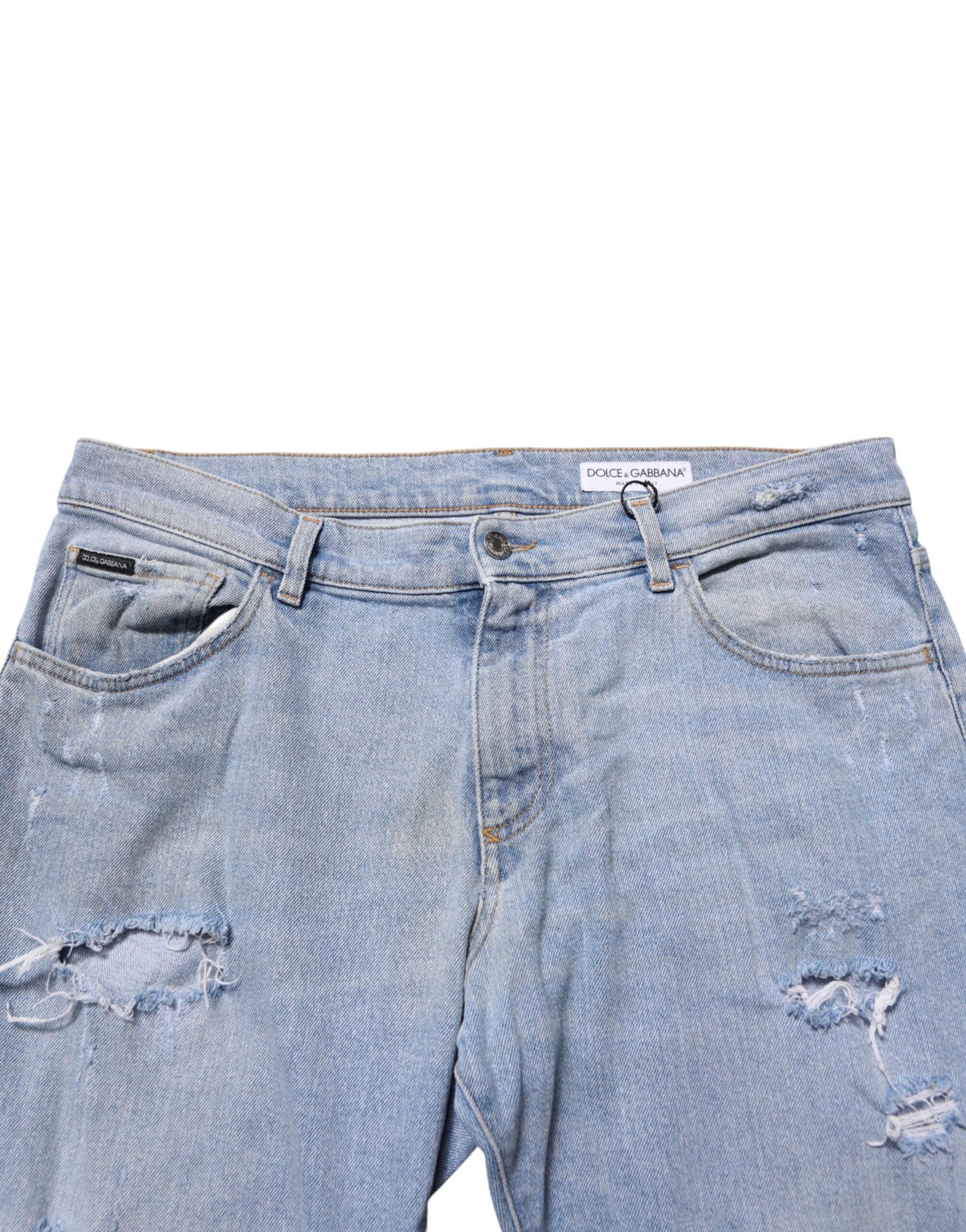 Dolce & Gabbana Blaue Baumwoll-Jeans im Used-Look mit schmaler Passform