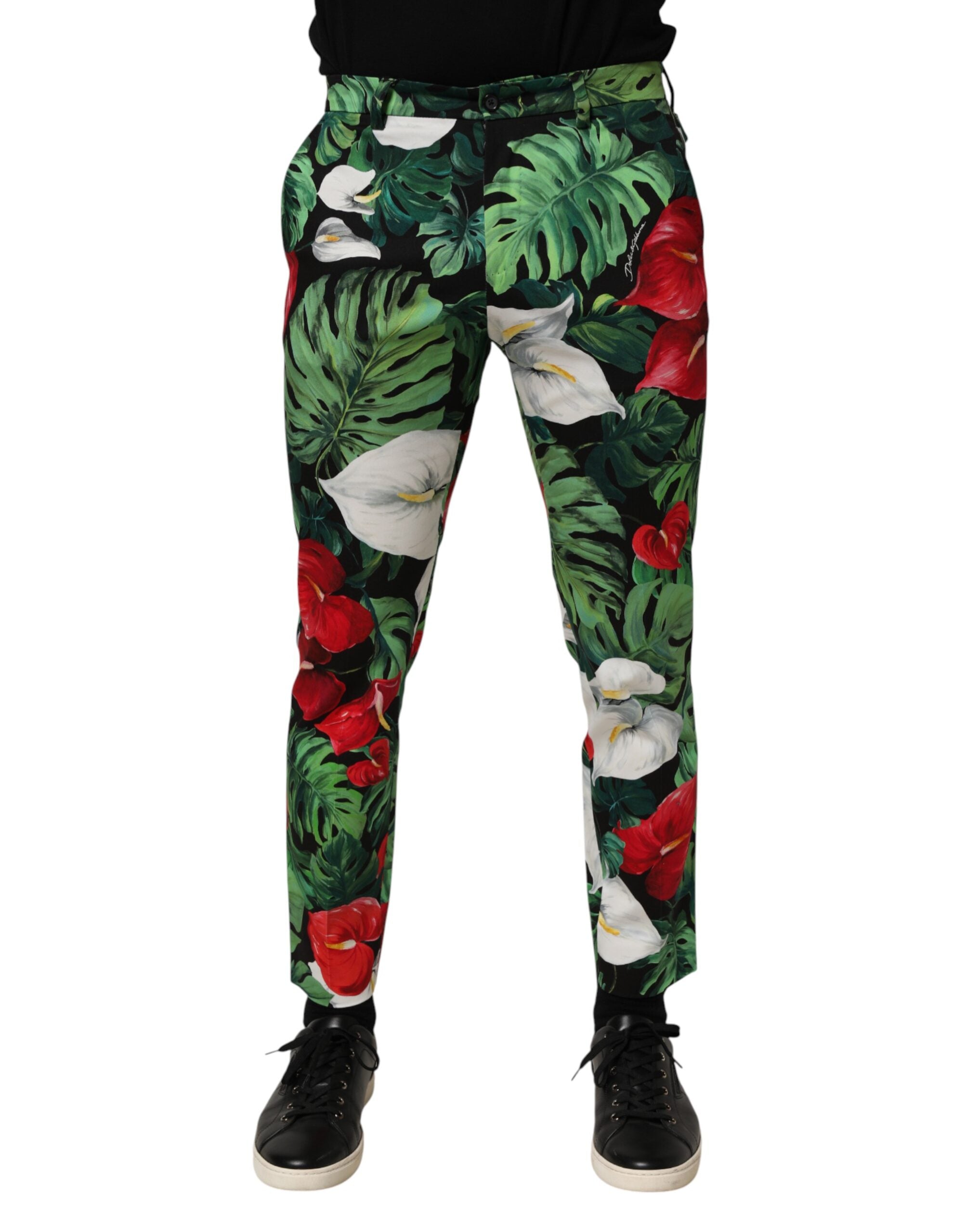 Dolce & Gabbana Bunte Blumen-Print Baumwollhose mit schmal zulaufendem Bein