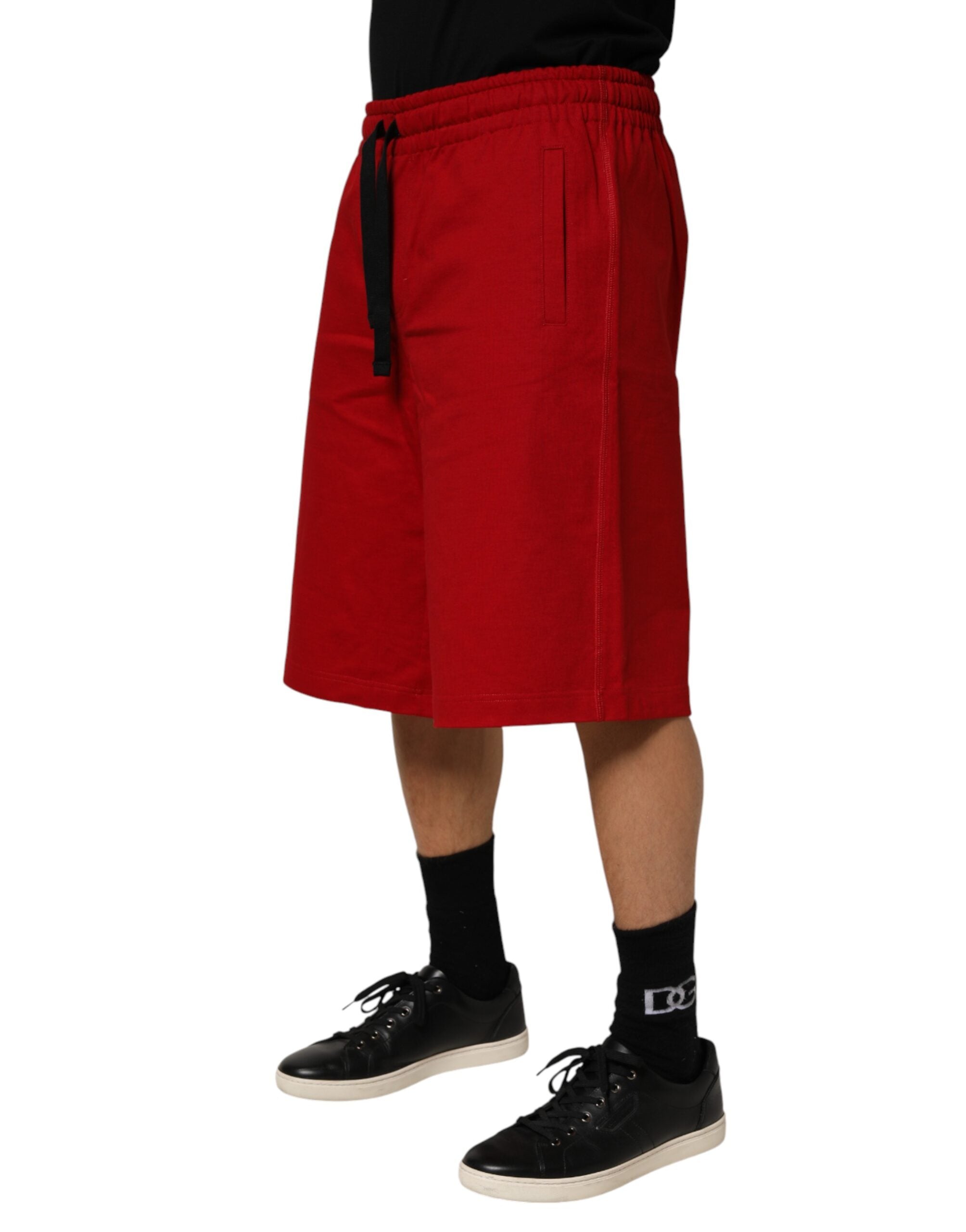 Dolce & Gabbana Rote Baumwoll-Bermuda-Shorts mit Kordelzug