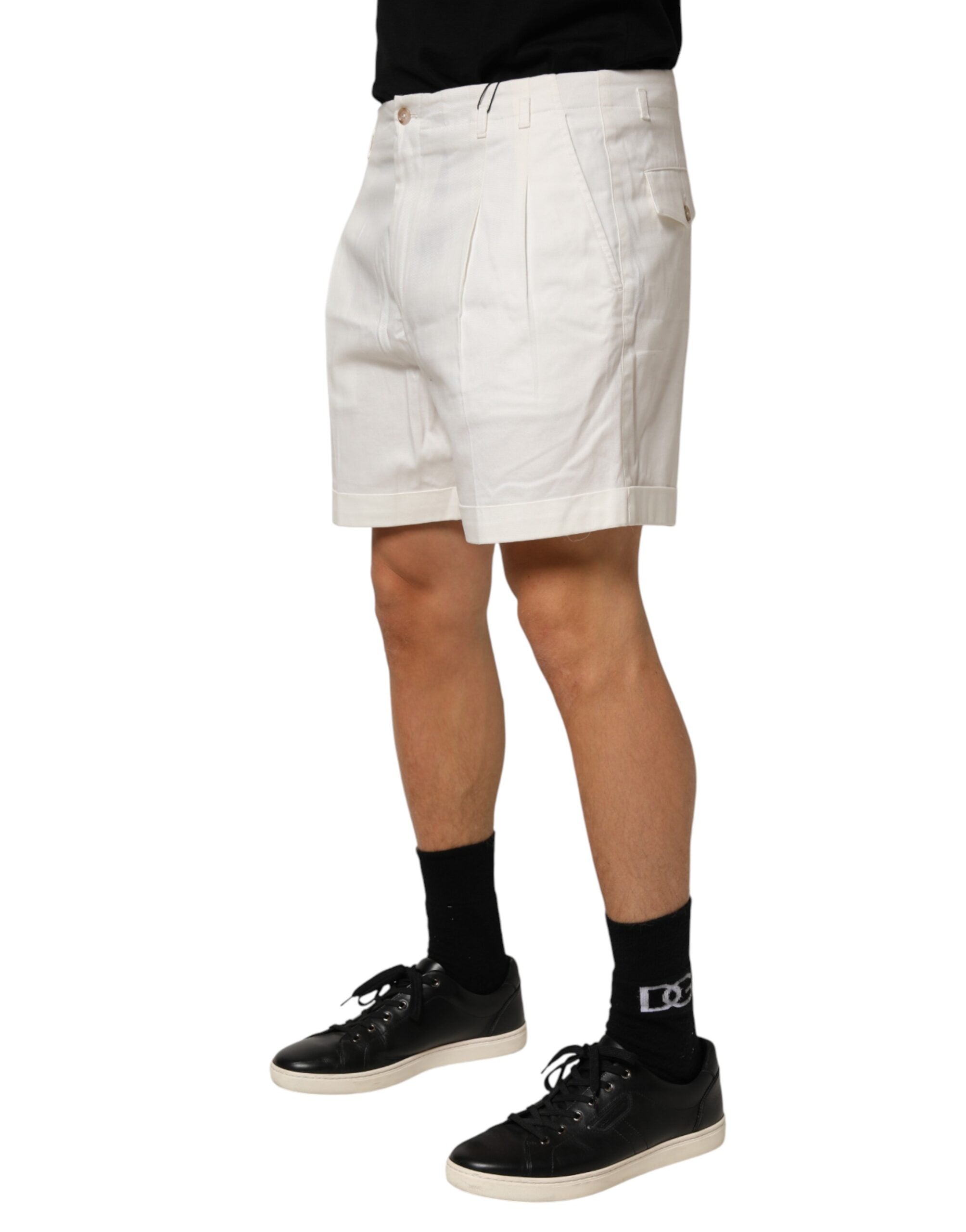 Dolce & Gabbana Weiße Baumwoll-Bermuda-Shorts für Herren mit mittlerer Taille