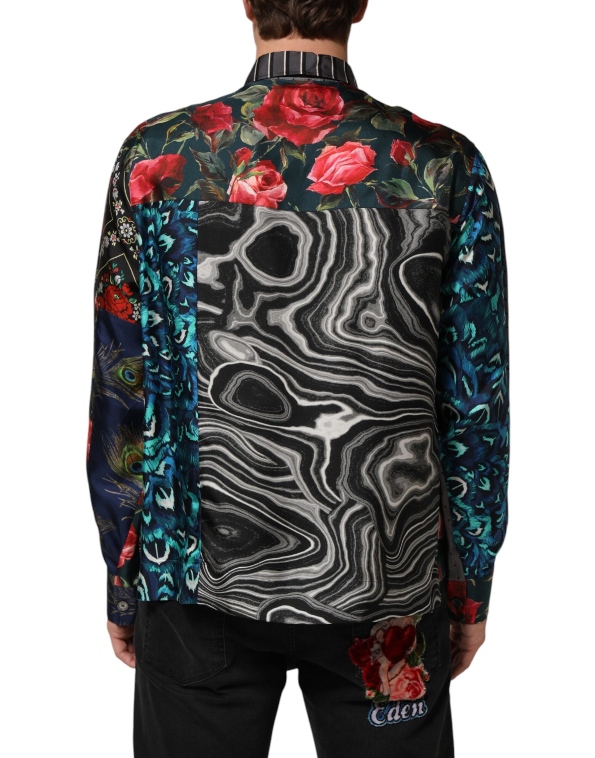 Dolce & Gabbana Hemd mit langen Ärmeln aus Seide im Multicolor-Patchwork-Design