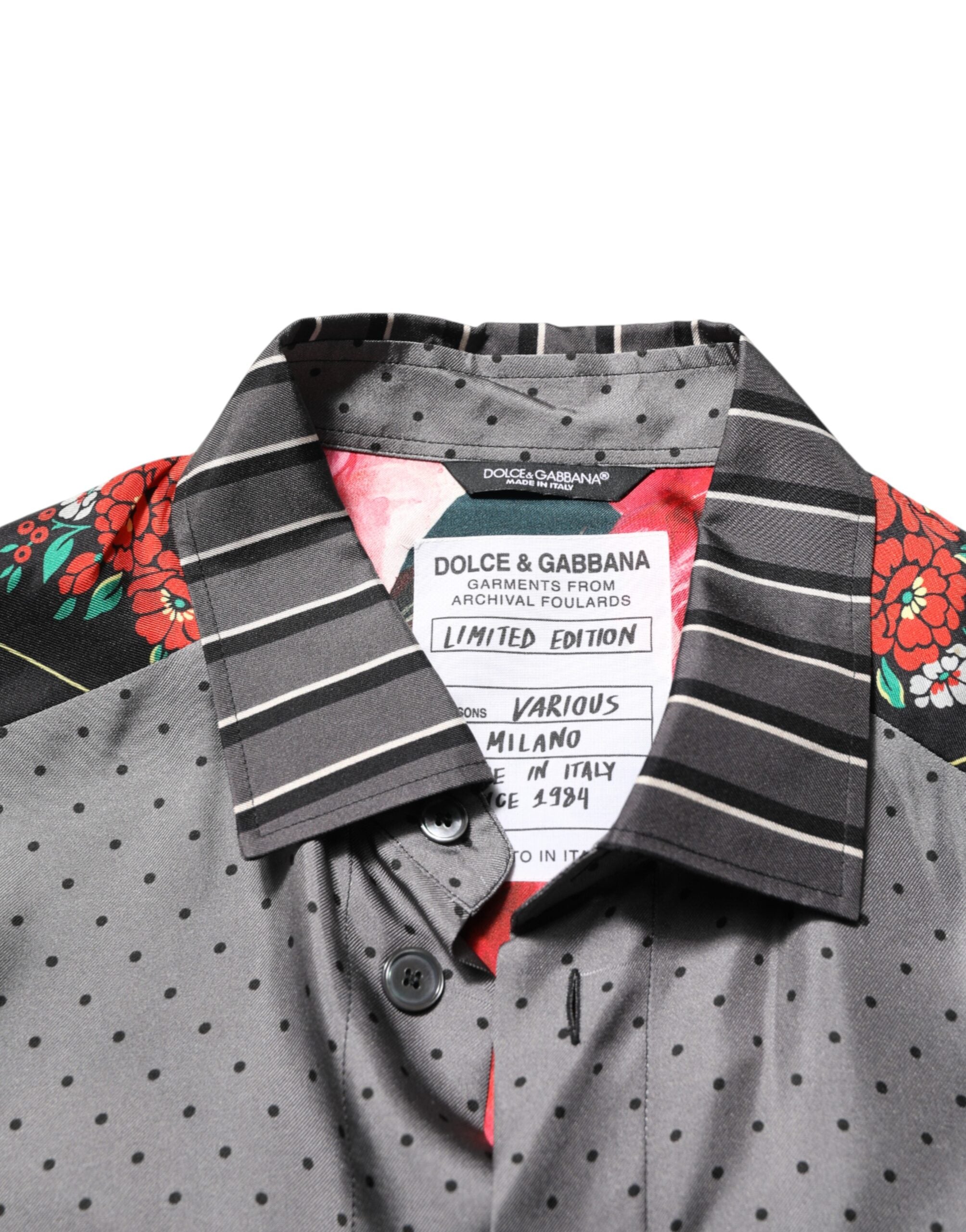 Dolce & Gabbana Hemd mit langen Ärmeln aus Seide im Multicolor-Patchwork-Design