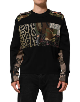 Dolce & Gabbana Schwarzer Patchwork-Pullover mit Rundhalsausschnitt