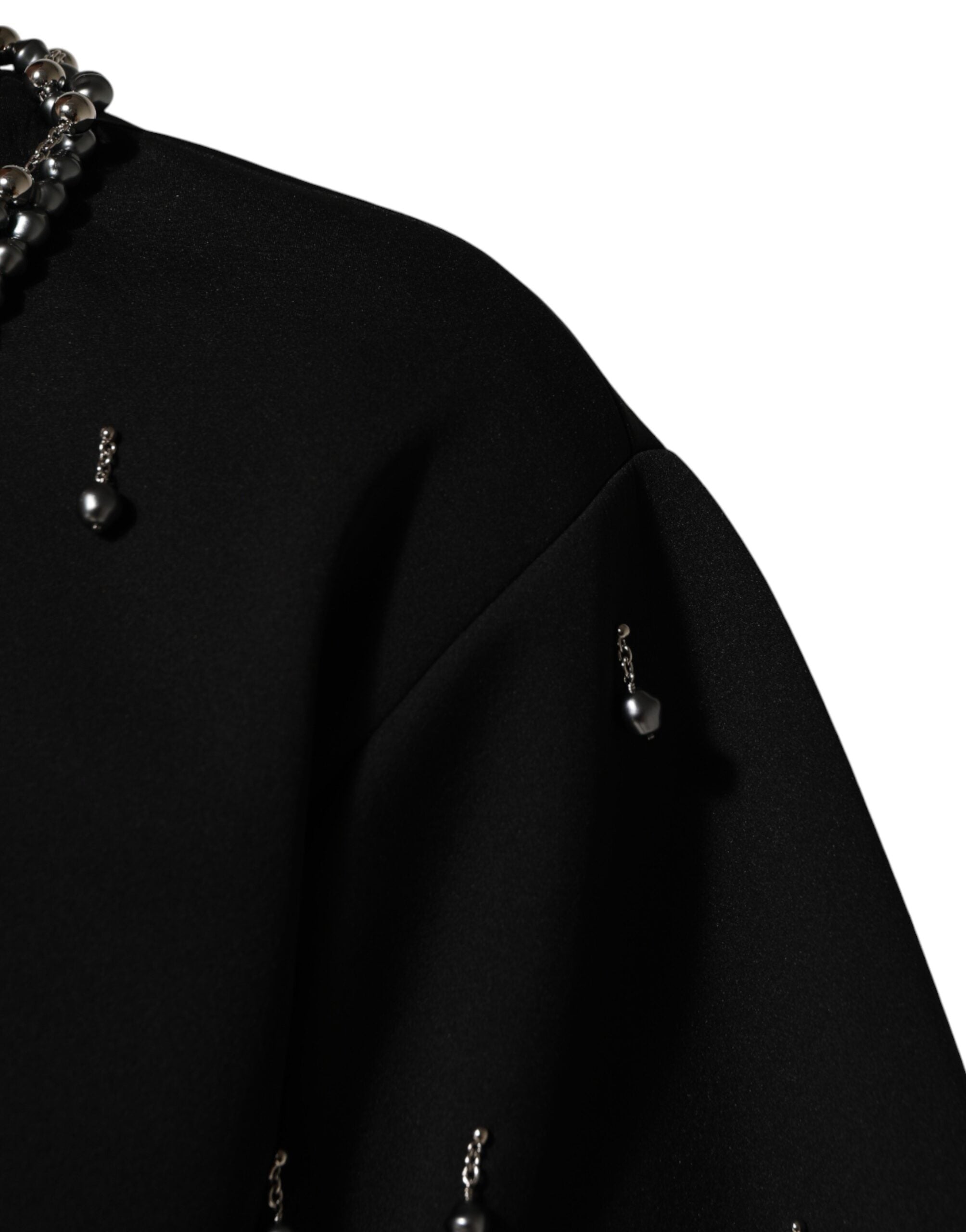 Dolce & Gabbana Schwarzes Polyester-T-Shirt mit Schmuckkragen