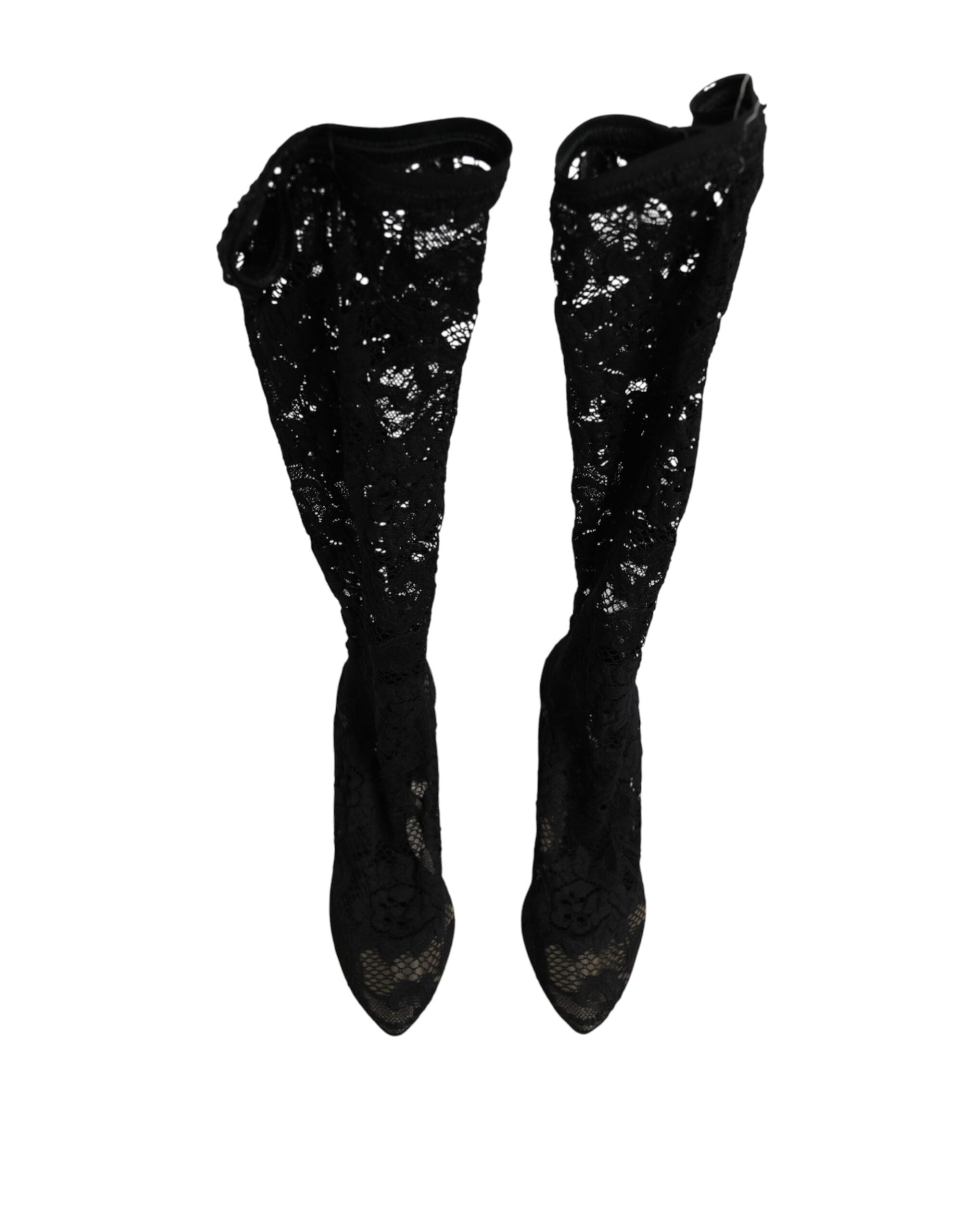 Dolce & Gabbana Schwarze Taormina-Spitzenstiefel mit Sockenoptik
