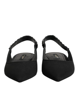 Dolce & Gabbana Schwarze Slingback-Schuhe aus Charmeuse mit Kristallen