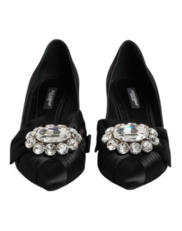 Dolce & Gabbana Schwarze Satin-Pumps mit Kristallschleife