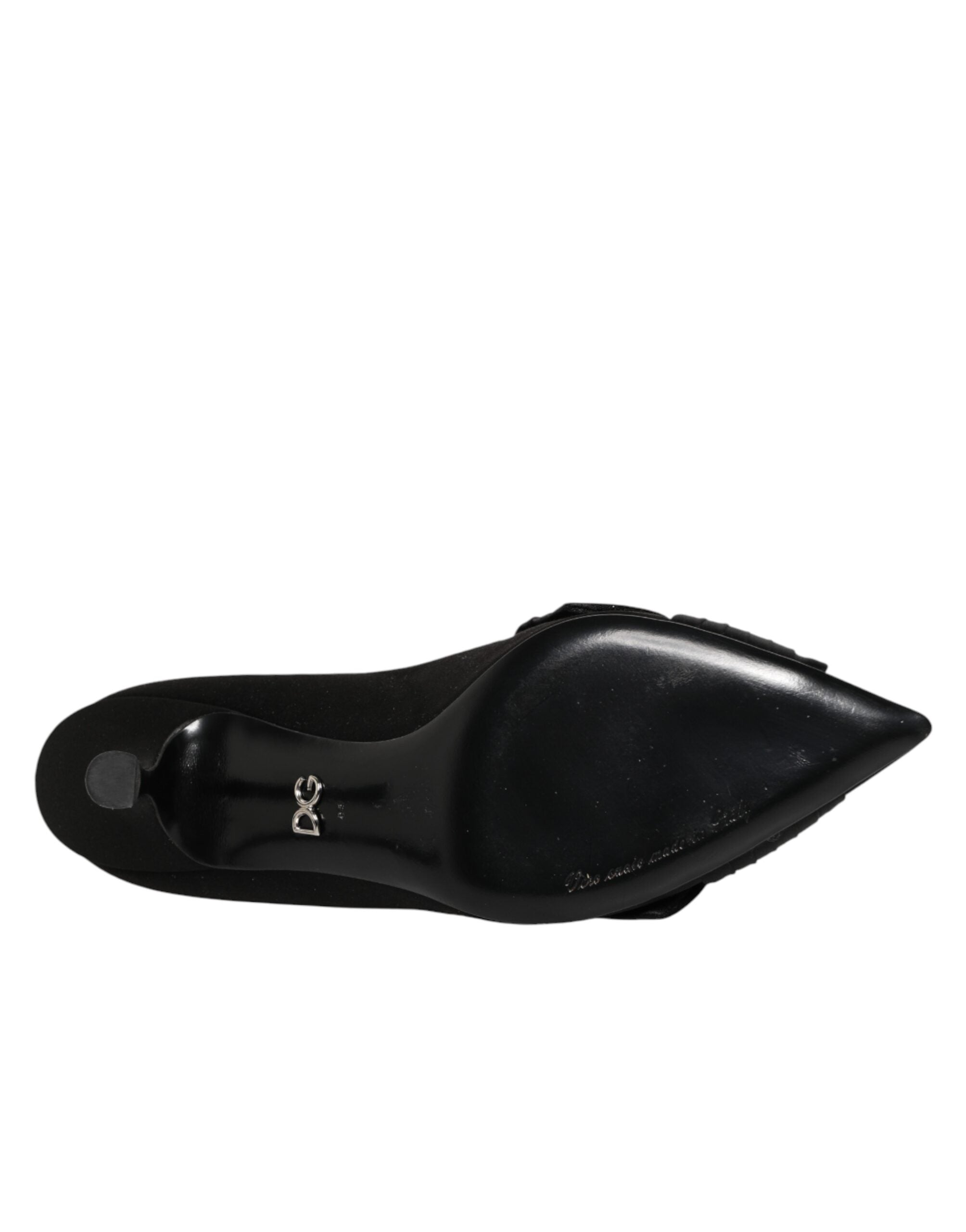 Dolce & Gabbana Schwarze Satin-Pumps mit Kristallschleife