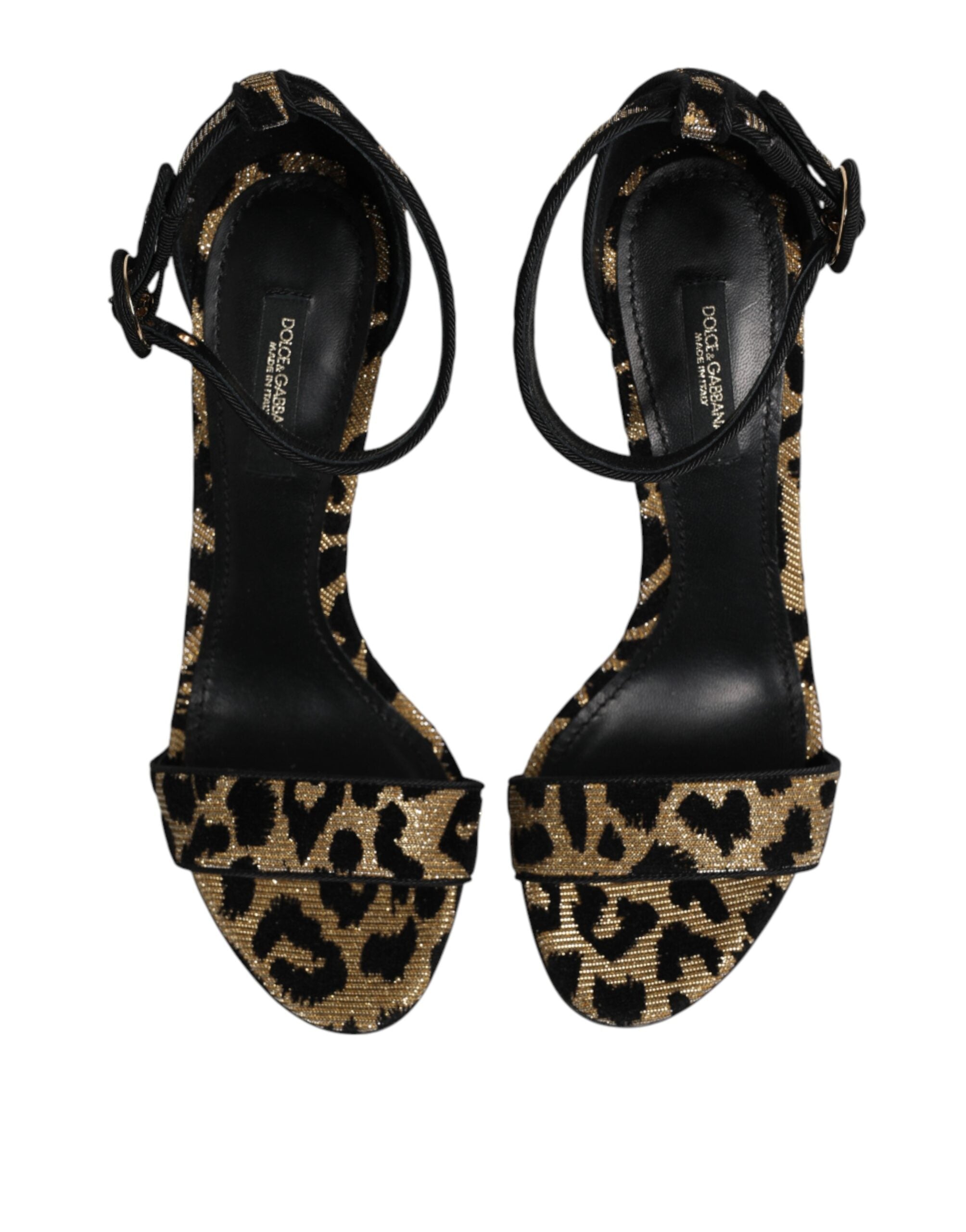 Dolce & Gabbana Goldene Leoparden-Sandaletten mit Knöchelriemen