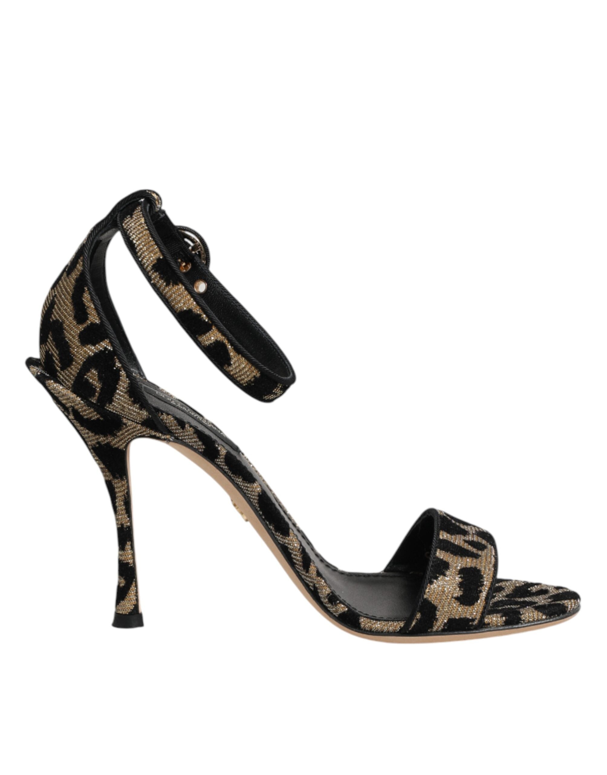 Dolce & Gabbana Goldene Leoparden-Sandaletten mit Knöchelriemen