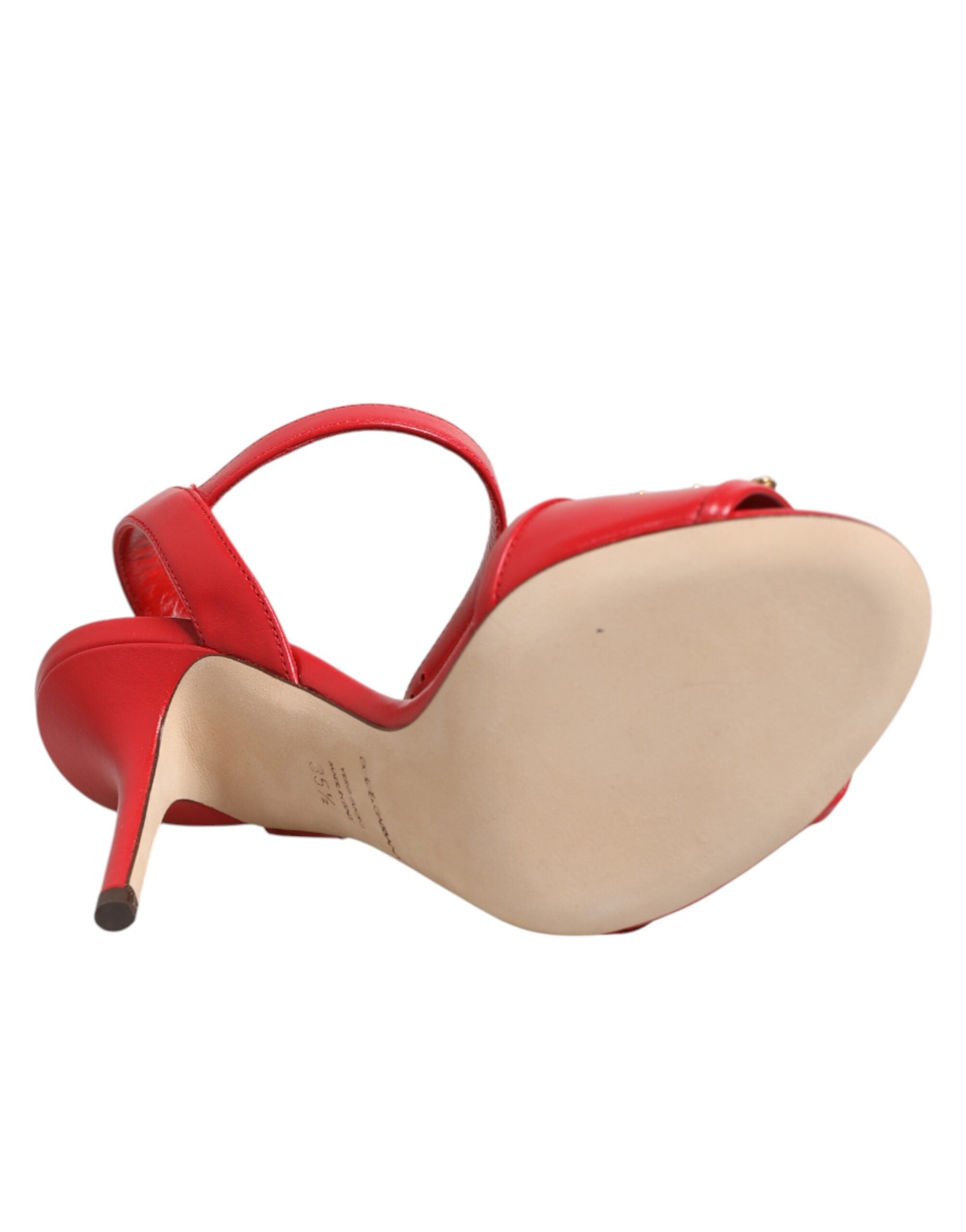 Dolce & Gabbana Rote Leder-Sandalen mit DG AMORE-Absatz