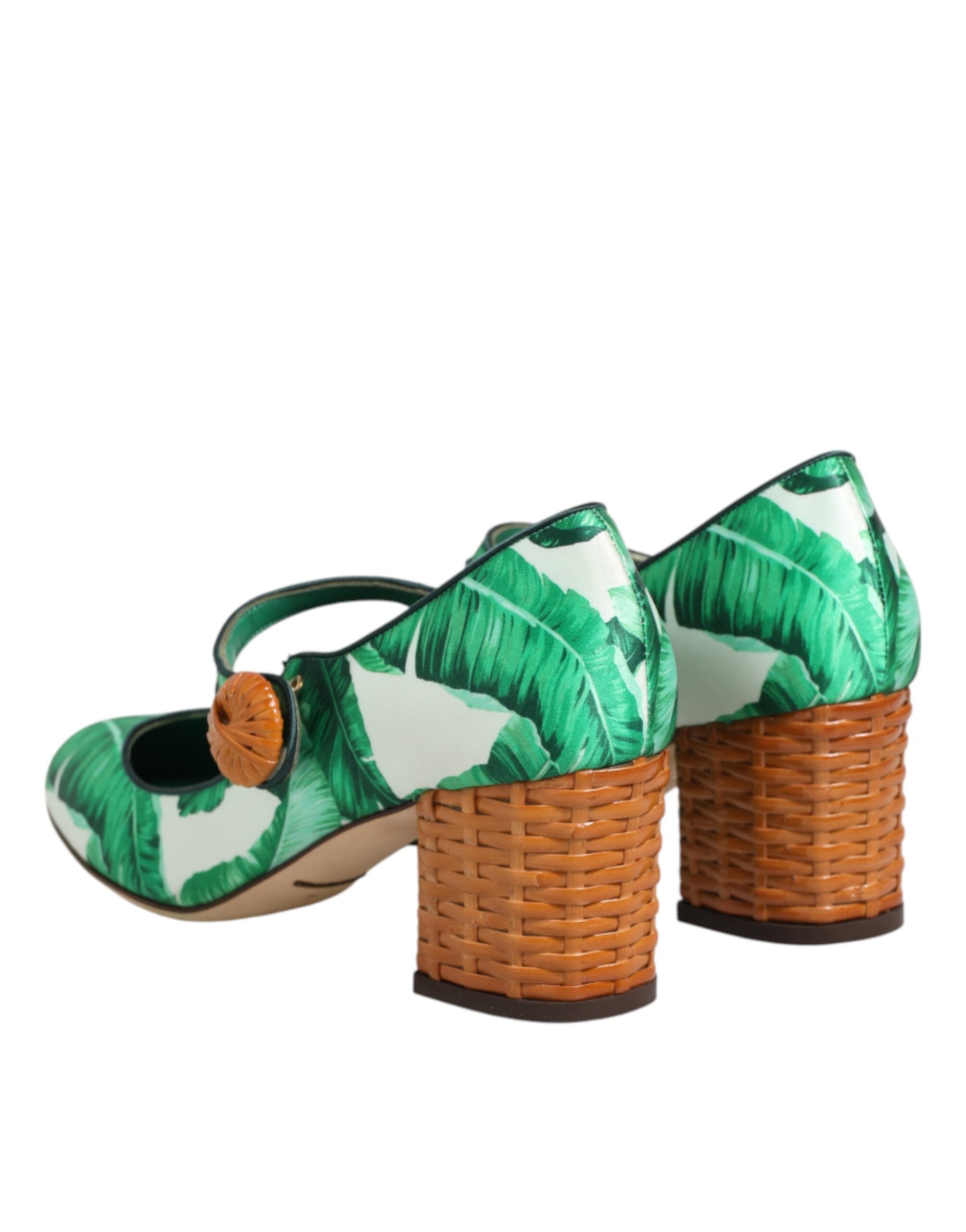 Dolce & Gabbana Grüne Seiden-Mary-Janes mit Blatt-Detail