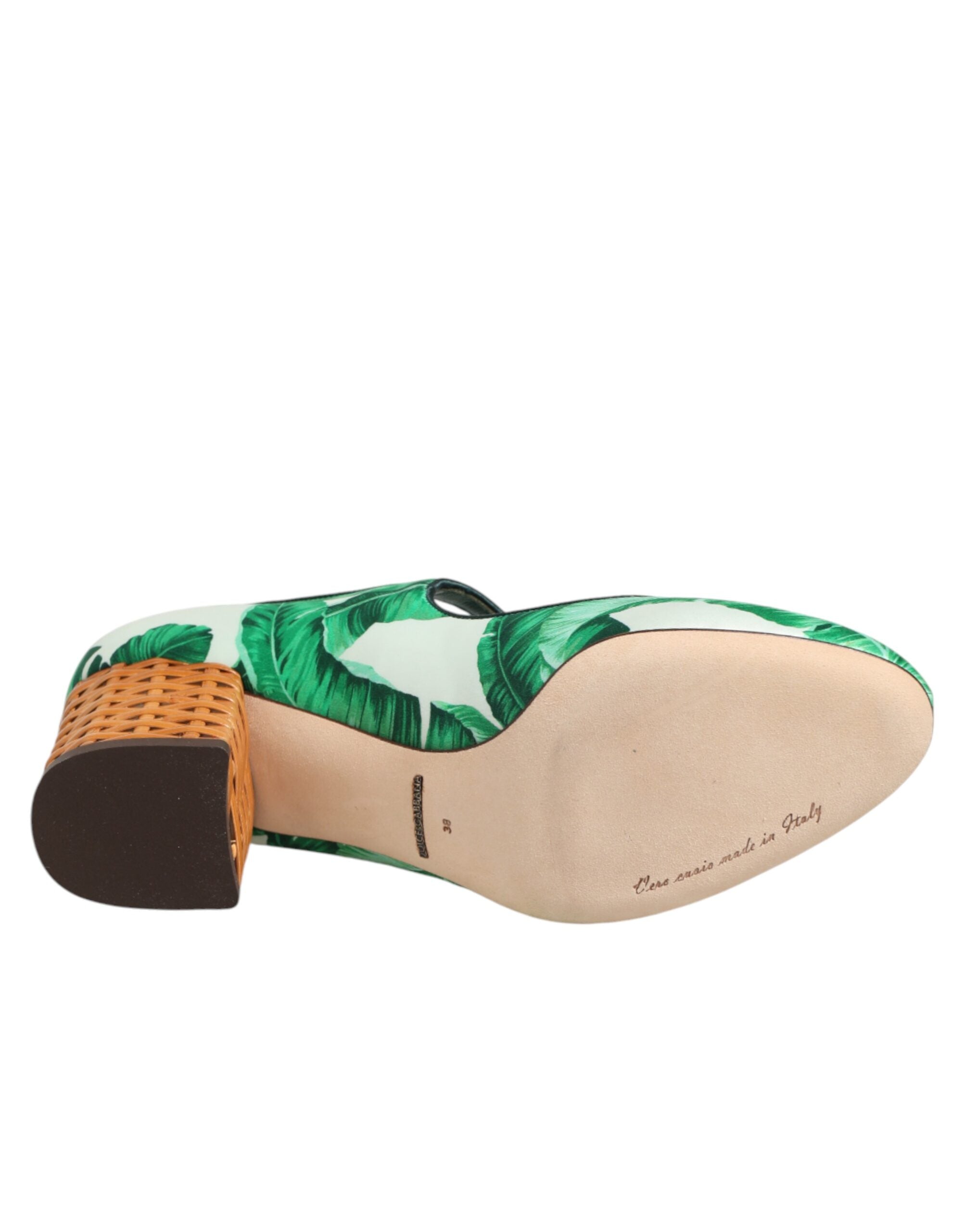 Dolce & Gabbana Grüne Seiden-Mary-Janes mit Blatt-Detail
