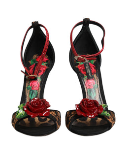 Dolce & Gabbana Sandalen mit Leopardenmuster und Kristallrosen