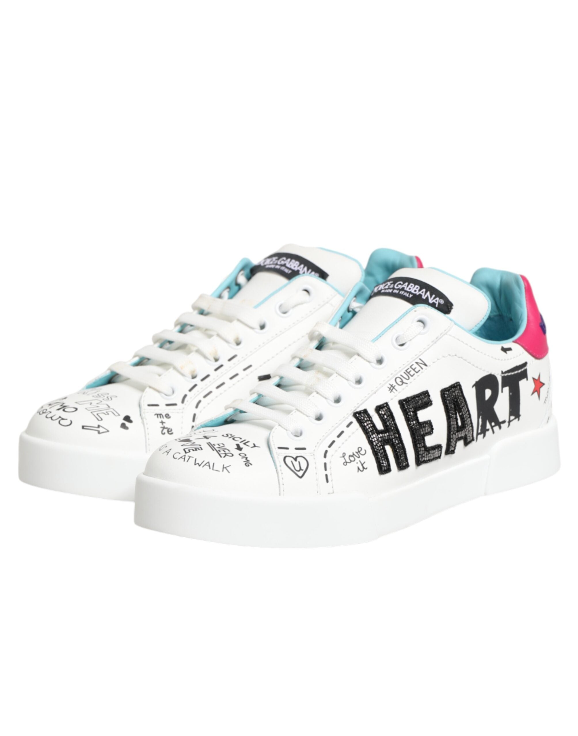 Dolce & Gabbana Weiße Leder-Sneaker mit Graffiti-Motiv
