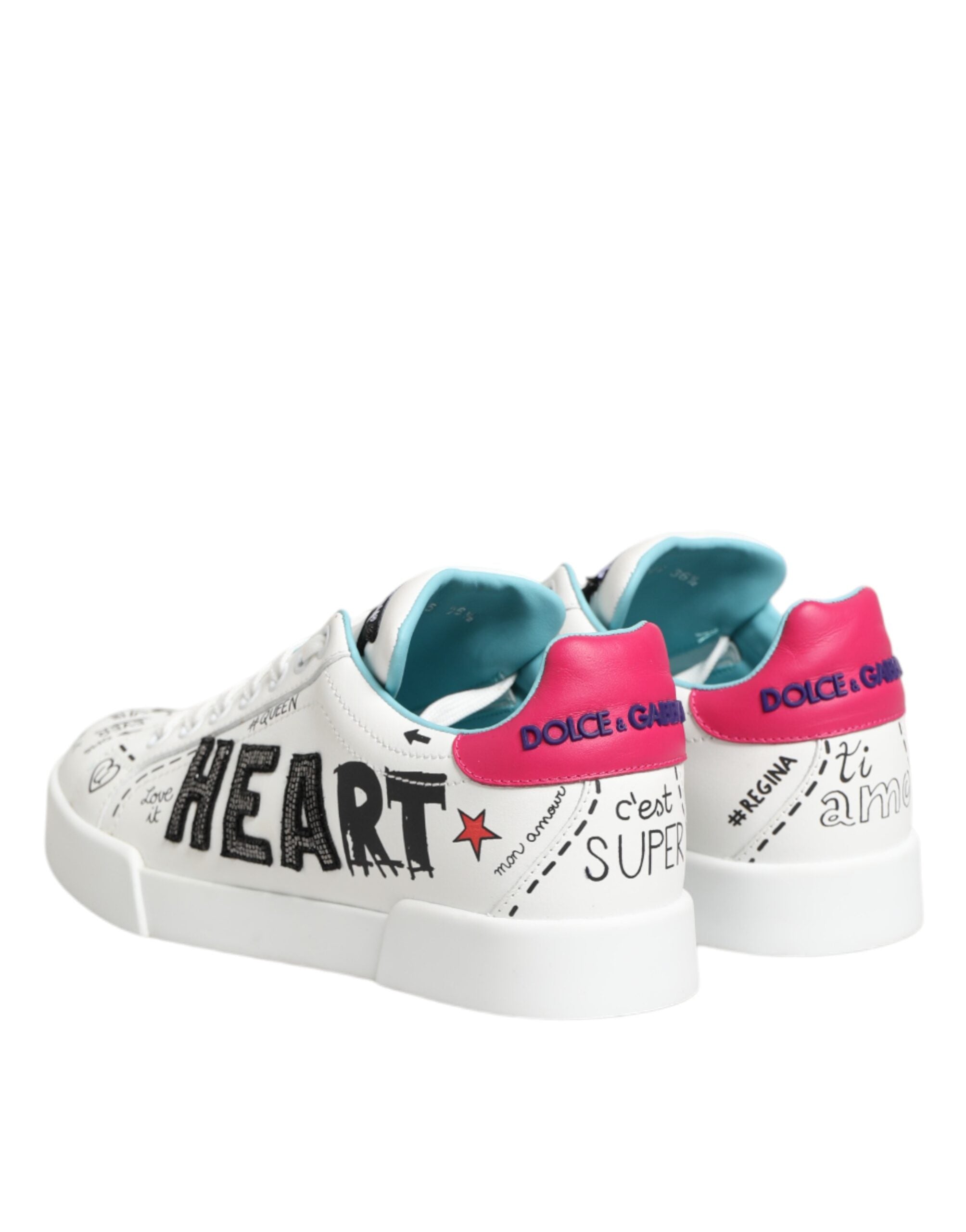 Dolce & Gabbana Weiße Leder-Sneaker mit Graffiti-Motiv