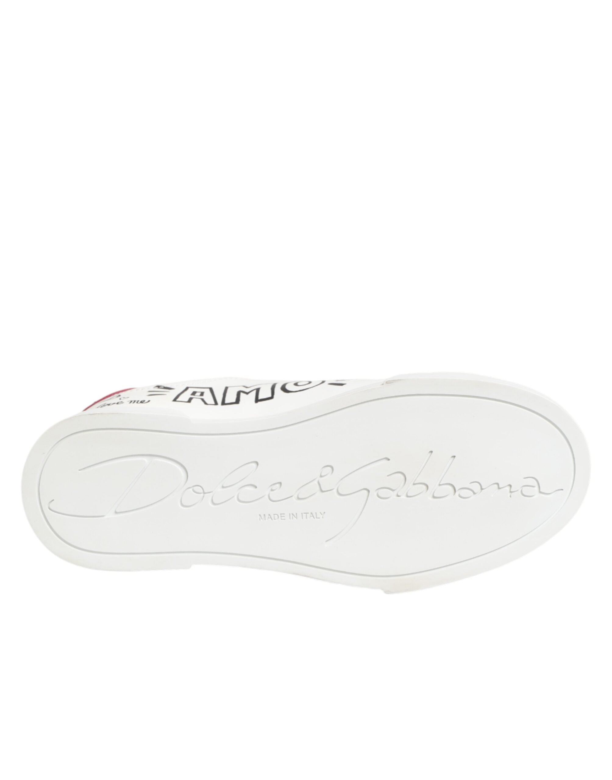 Dolce & Gabbana Weiße Leder-Sneaker mit Graffiti-Motiv