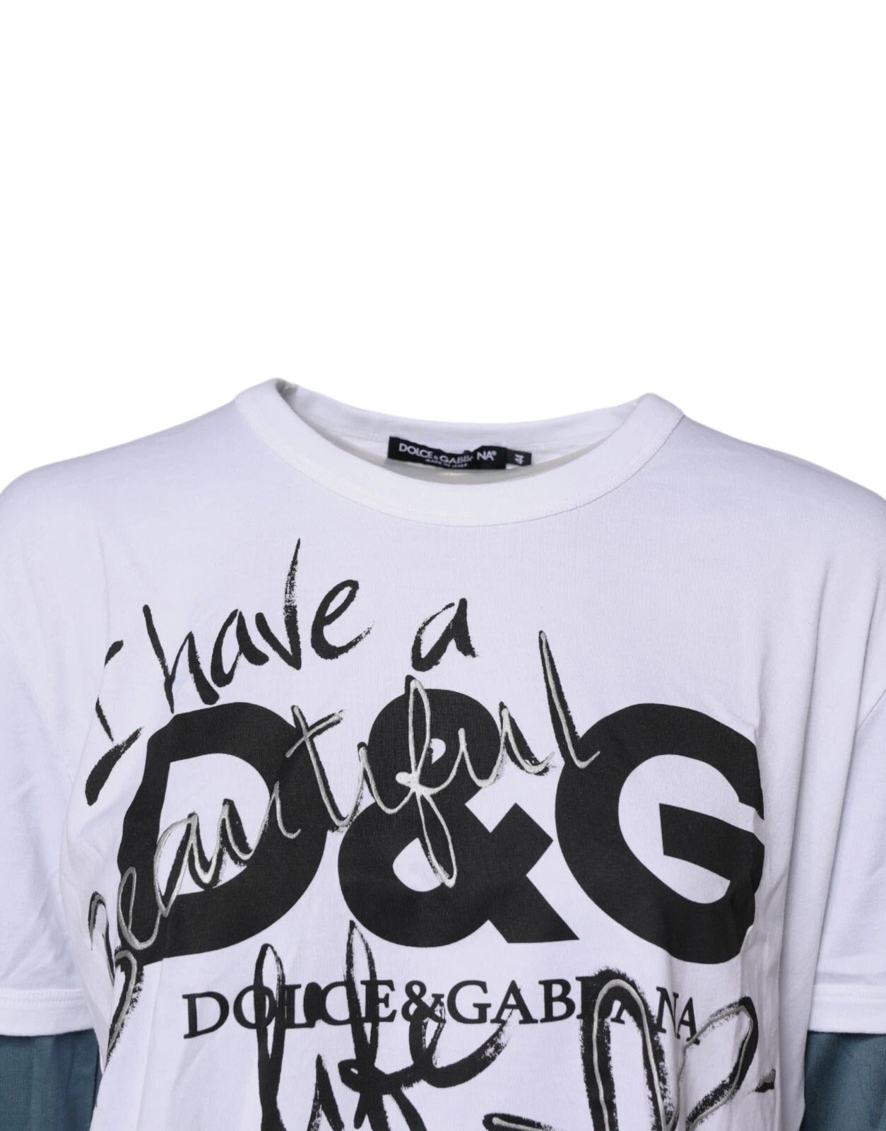 Dolce & Gabbana Weißes Baumwoll-T-Shirt mit Grafikdruck und Rundhalsausschnitt