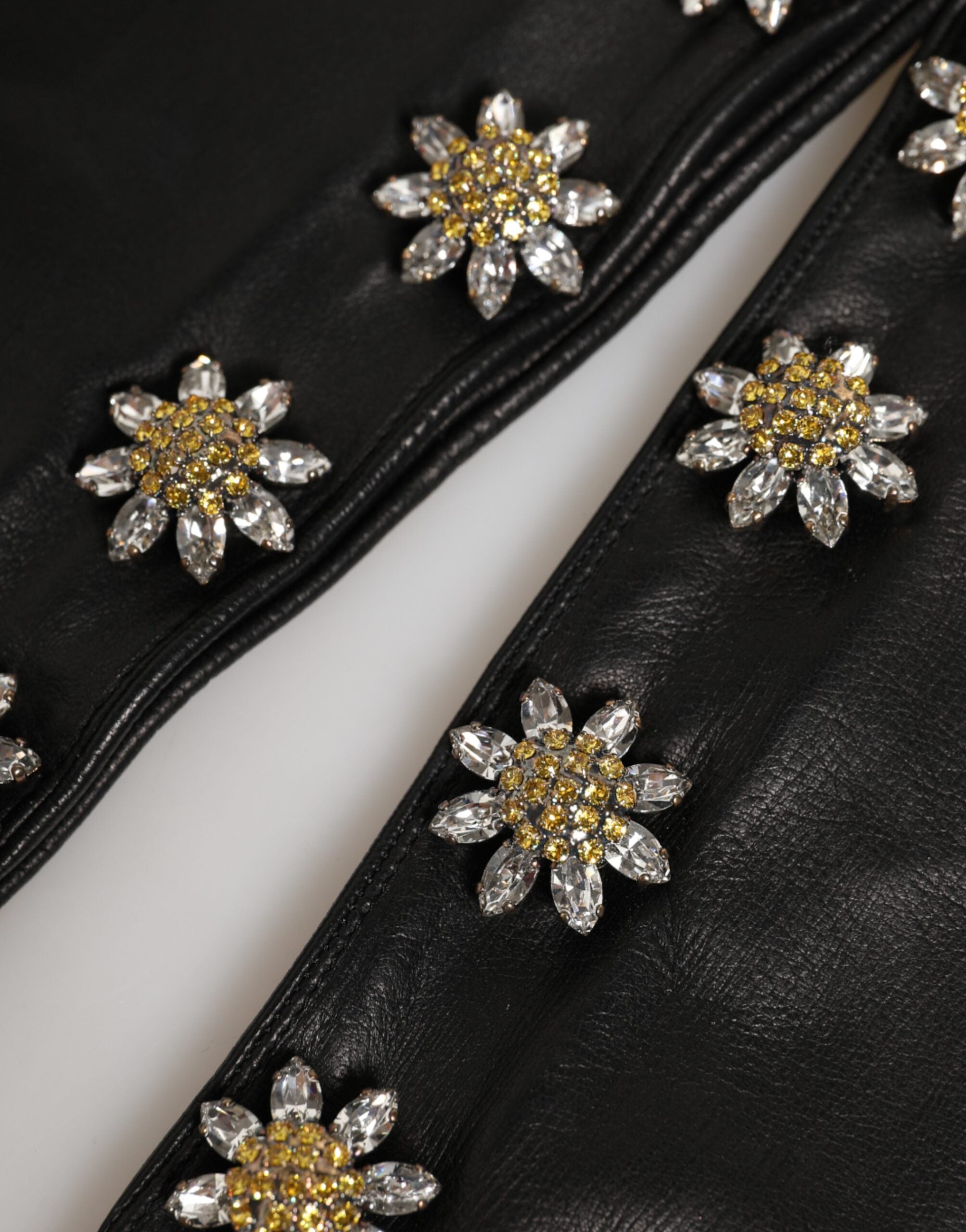 Dolce & Gabbana Schwarze Lange Handschuhe aus Leder mit Verzierungen