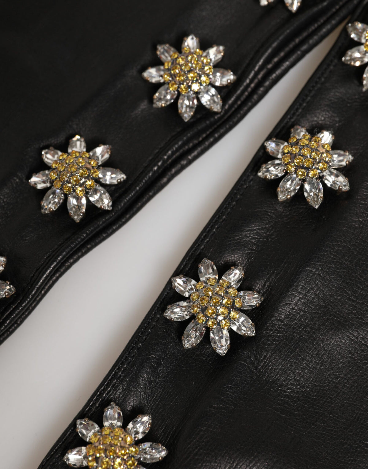 Dolce & Gabbana Schwarze Lange Handschuhe aus Leder mit Verzierungen