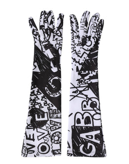 Dolce & Gabbana Handschuhe Schwarz-Weiß DG Logo Ellenbogenlänge