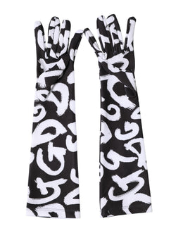 Dolce & Gabbana Schwarze und Weiße DG Logo Ellenbogenlange Fingerhandschuhe