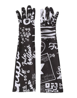 Dolce & Gabbana Schwarze und Weiße DG Logo Ellenbogenlange Fingerhandschuhe