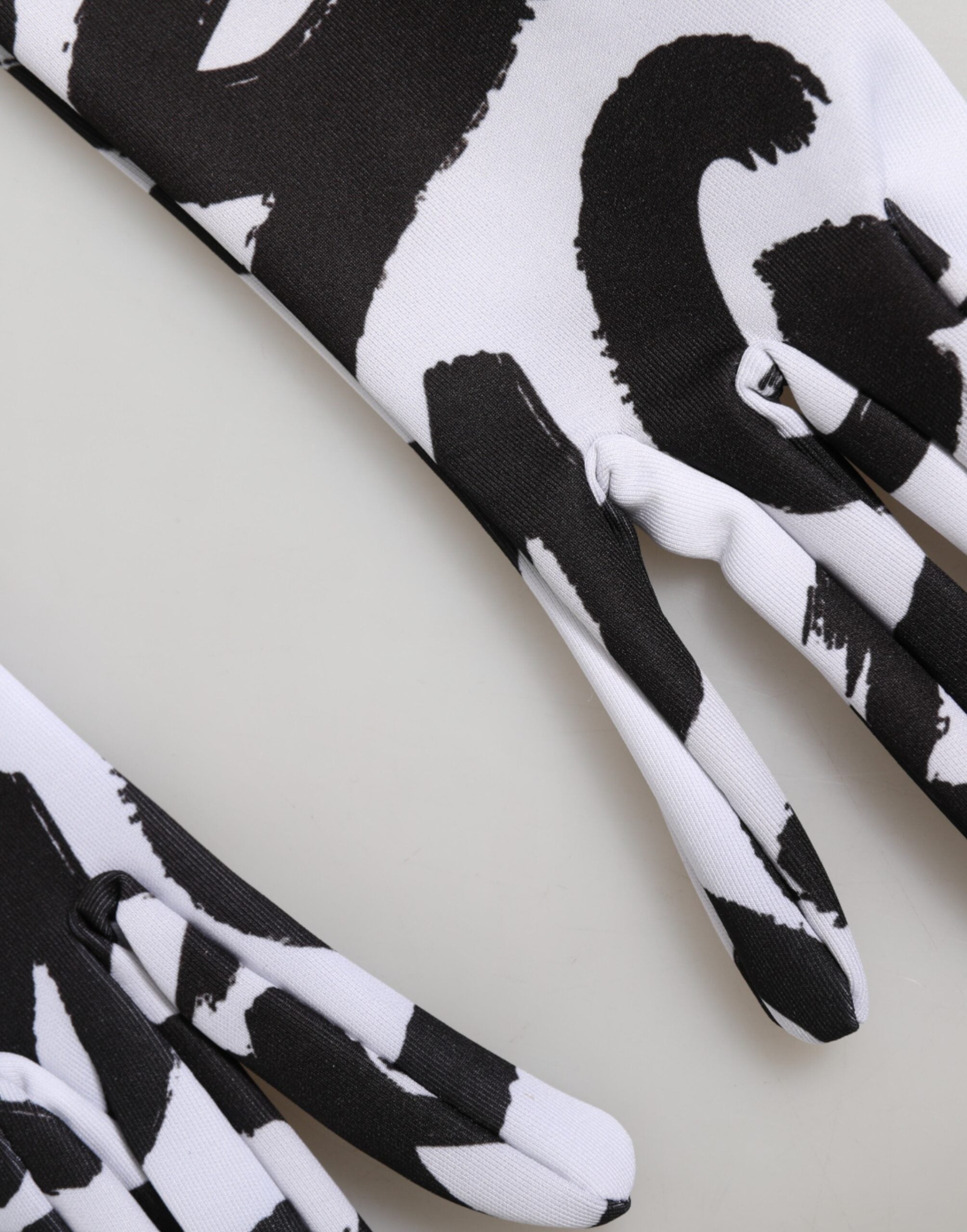 Dolce & Gabbana Schwarze und Weiße DG Logo Ellenbogenlange Fingerhandschuhe