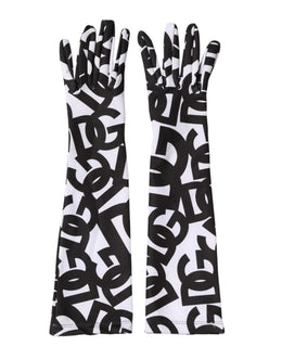 Dolce & Gabbana Schwarze und Weiße DG Logo Ellenbogenlange Fingerhandschuhe