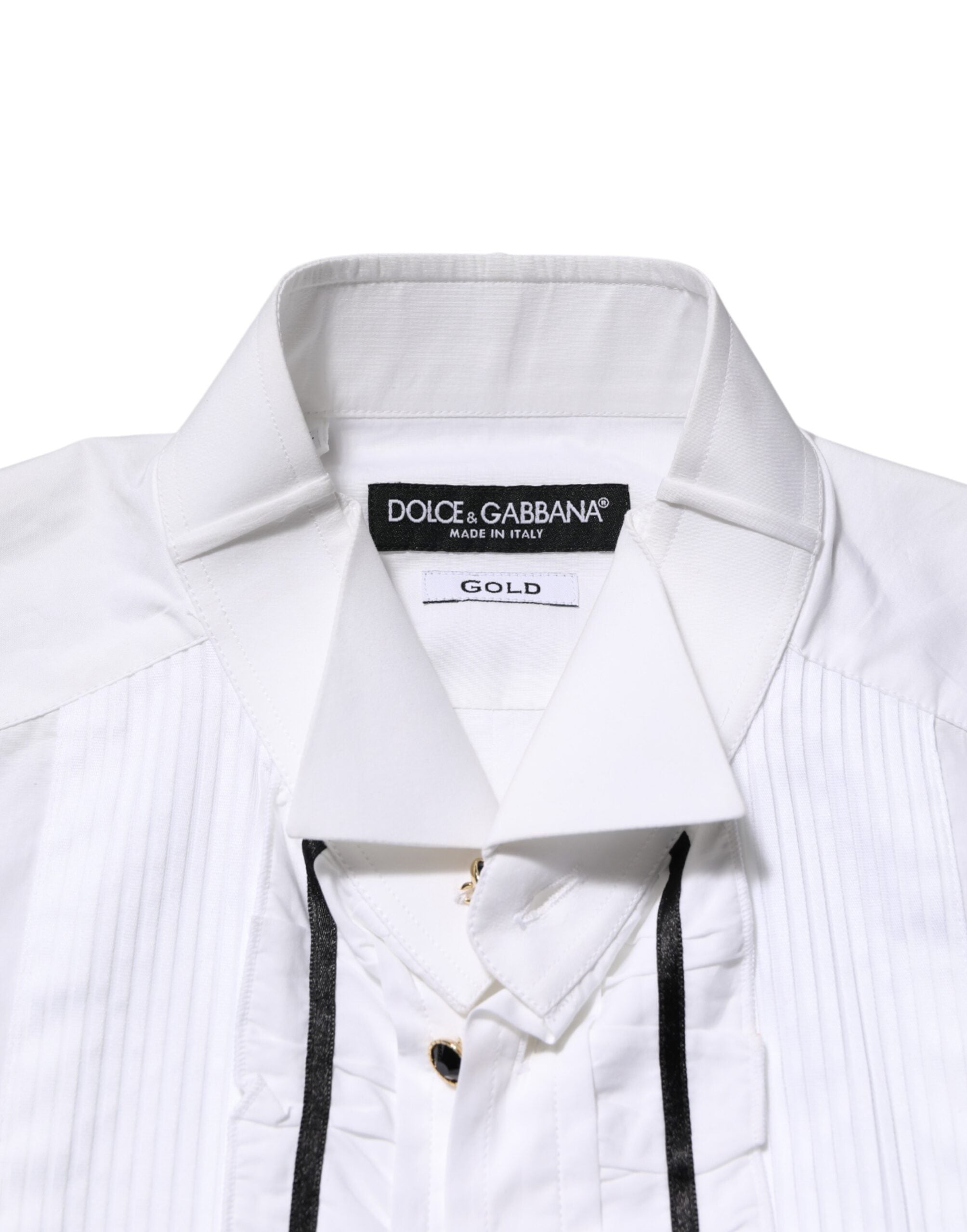 Dolce & Gabbana Weißes Baumwollhemd mit Kragen und langem Arm, GOLD-Kollektion