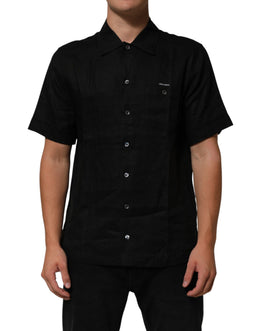 Carhartt Wip Schwarzes Leinen-Poloshirt mit Kragen und kurzen Ärmeln