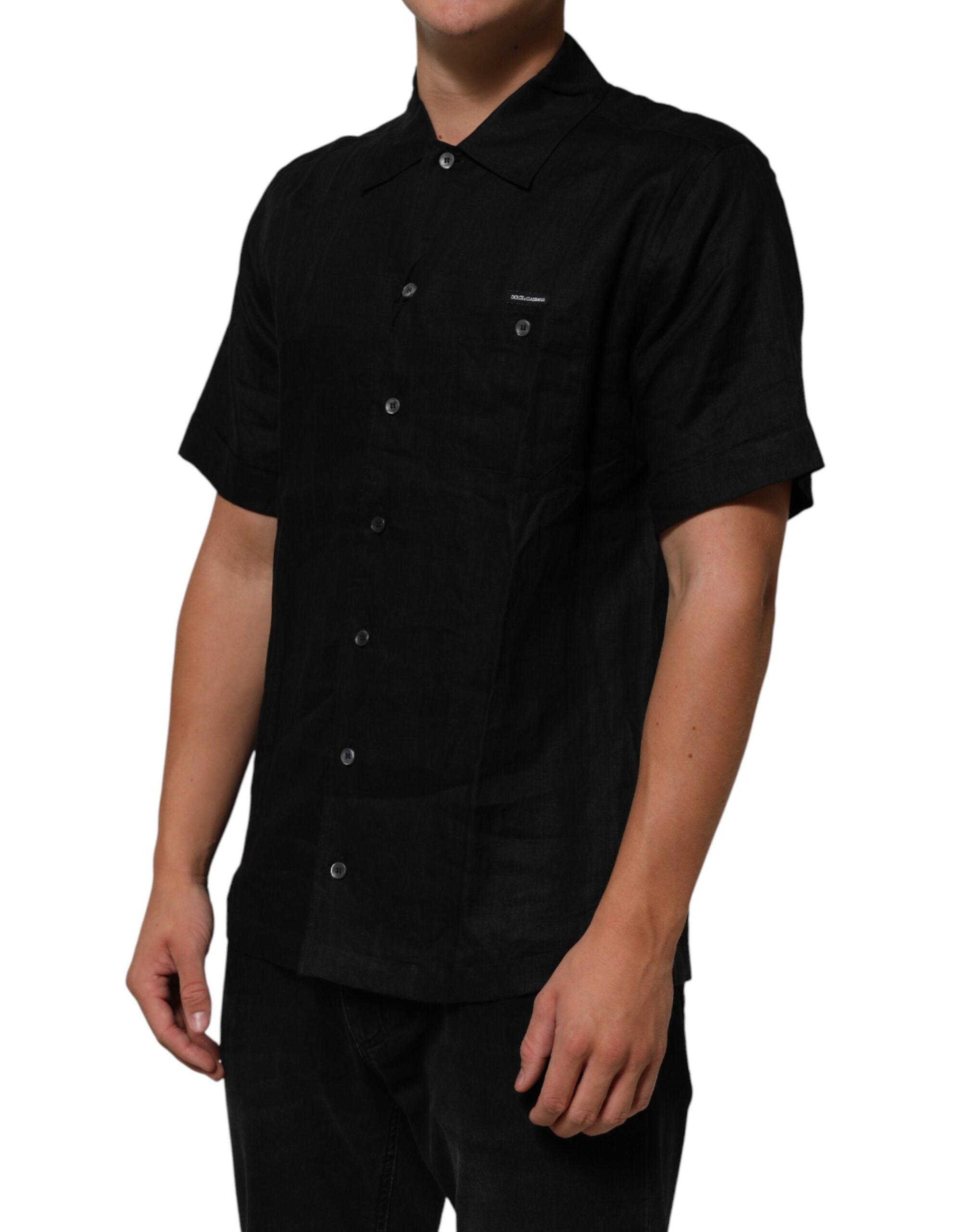 Carhartt Wip Schwarzes Leinen-Poloshirt mit Kragen und kurzen Ärmeln