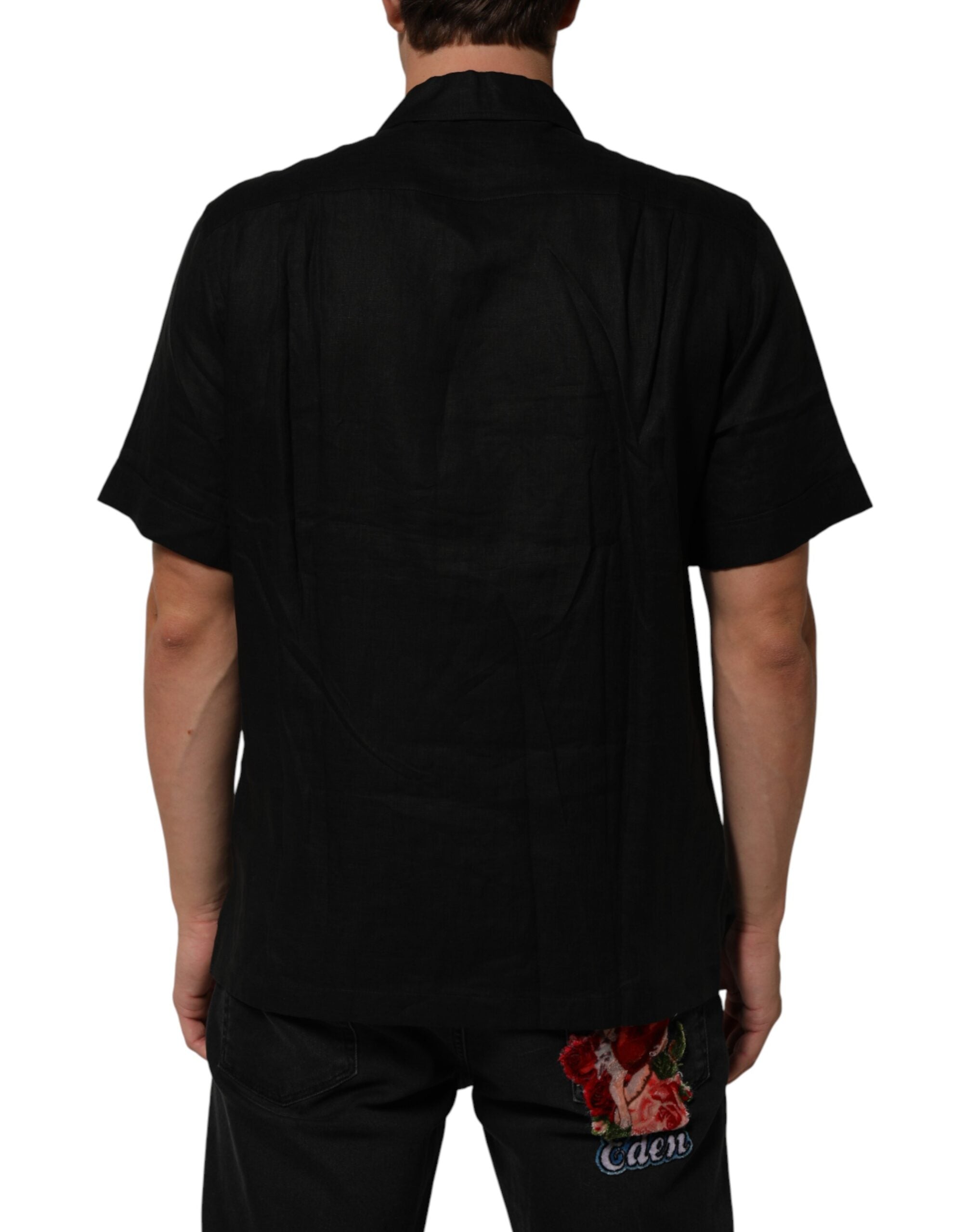 Carhartt Wip Schwarzes Leinen-Poloshirt mit Kragen und kurzen Ärmeln