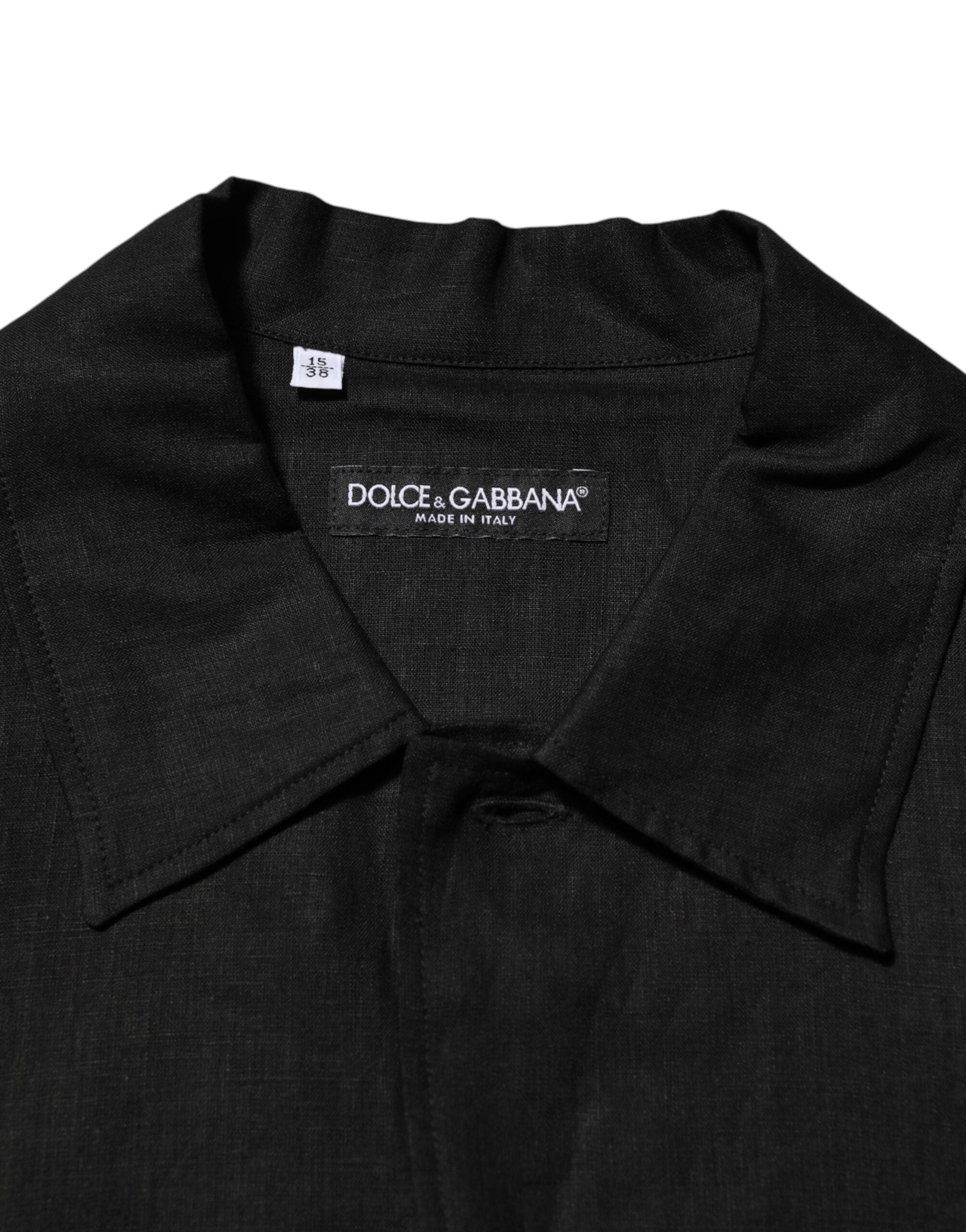 Carhartt Wip Schwarzes Leinen-Poloshirt mit Kragen und kurzen Ärmeln