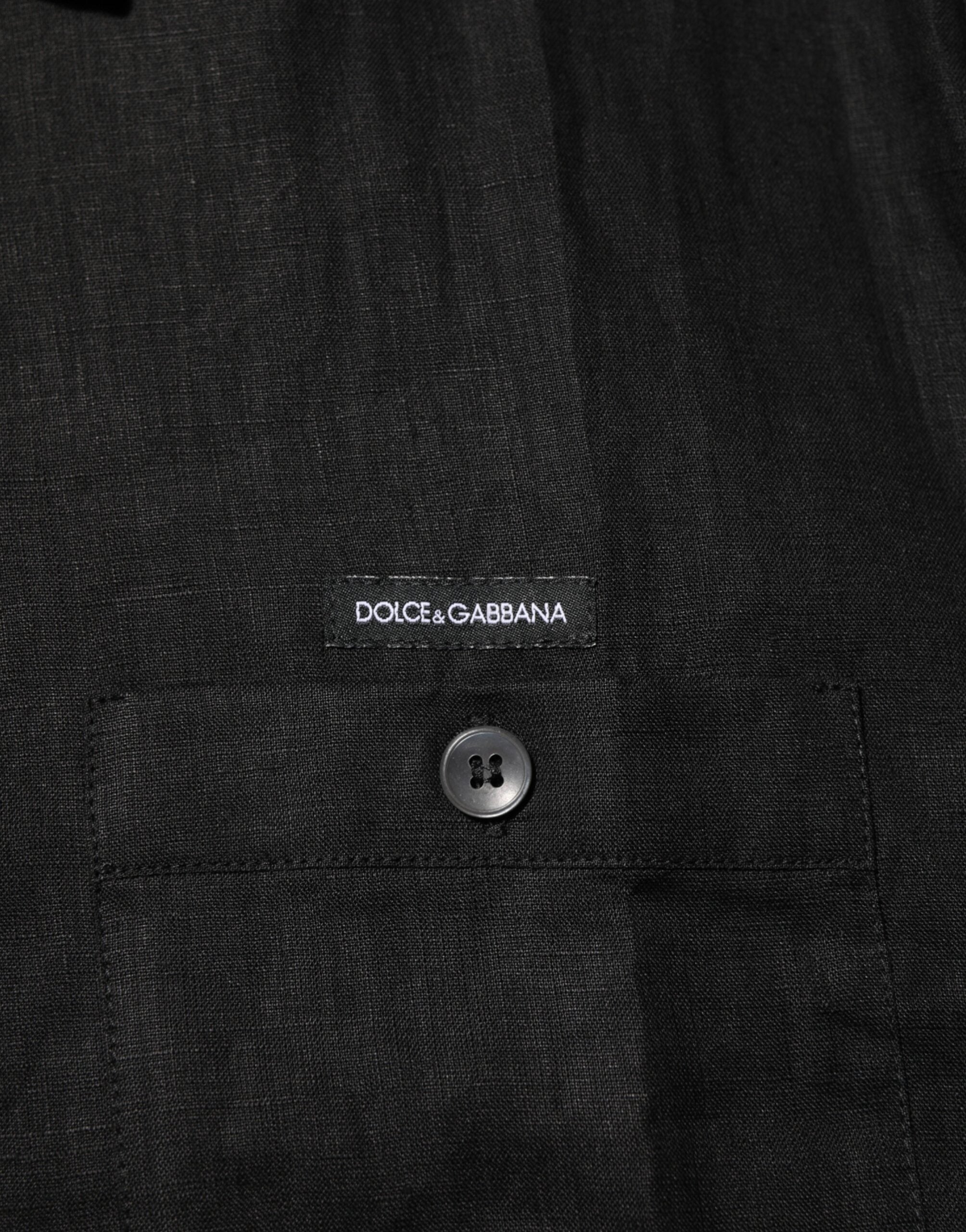 Carhartt Wip Schwarzes Leinen-Poloshirt mit Kragen und kurzen Ärmeln